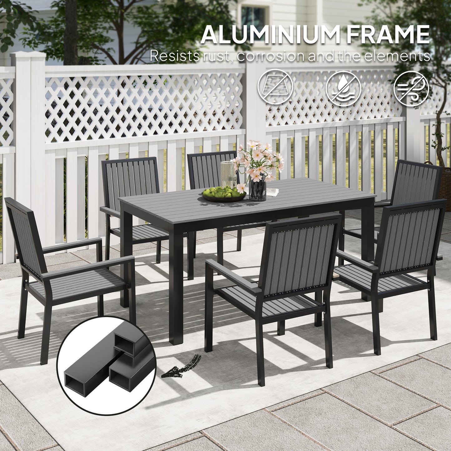 6 Seater Garden Dining Set with Stackable Chairs, Aluminium Frame