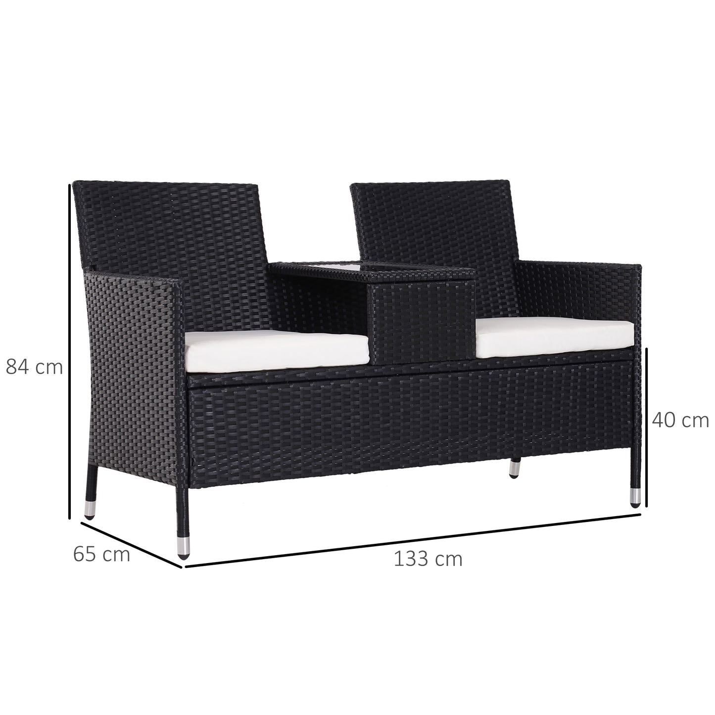2-Seater Rattan Chair Set W/Middle Tea Table