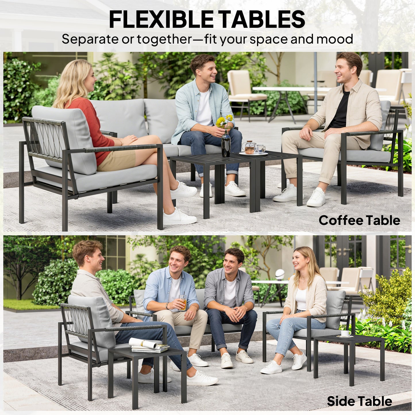 5 Piece Metal Garden Furniture Sofa Set with Thickened Cushions
