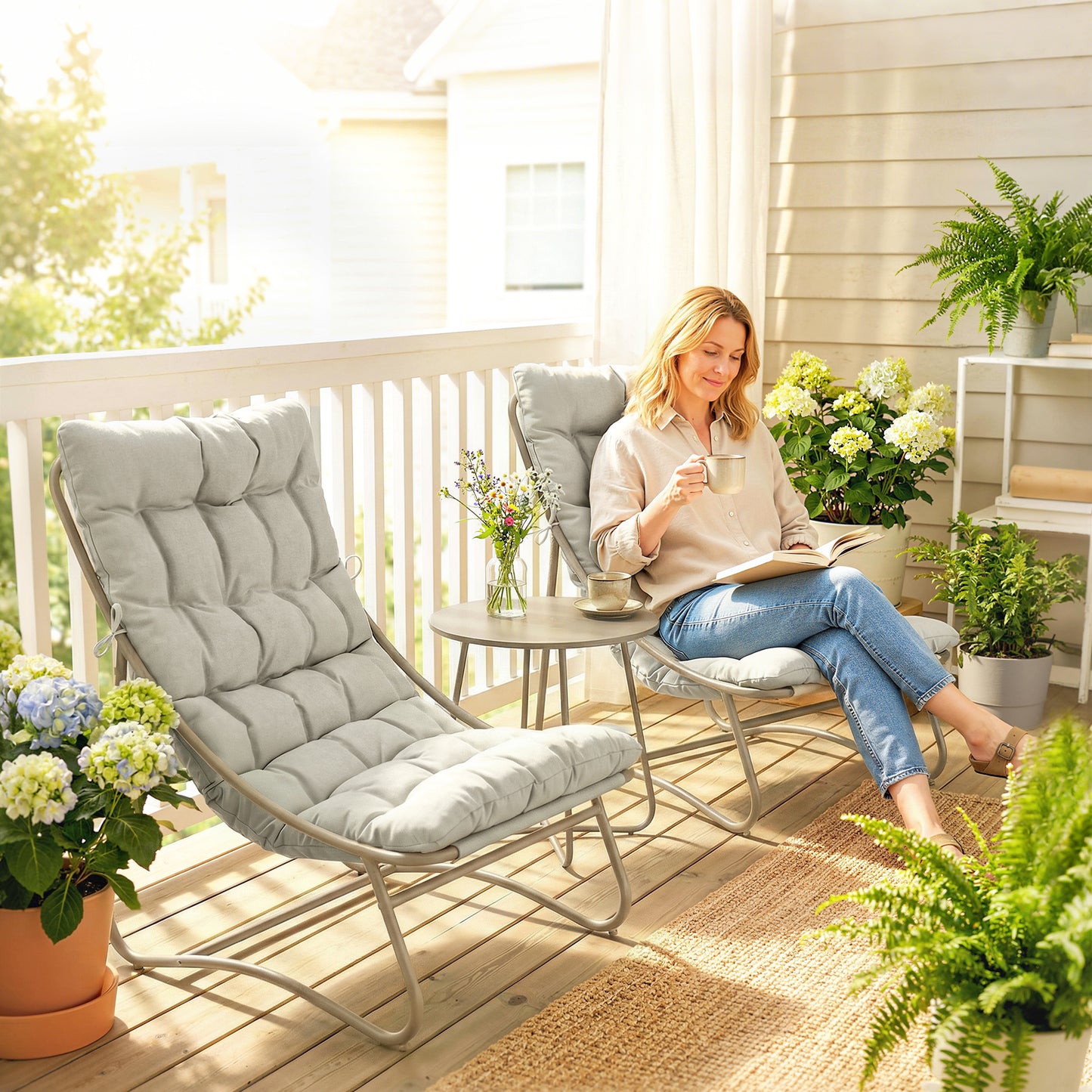 3 Piece Garden Bistro Set, Round Outdoor Bistro Table and Chairs Set