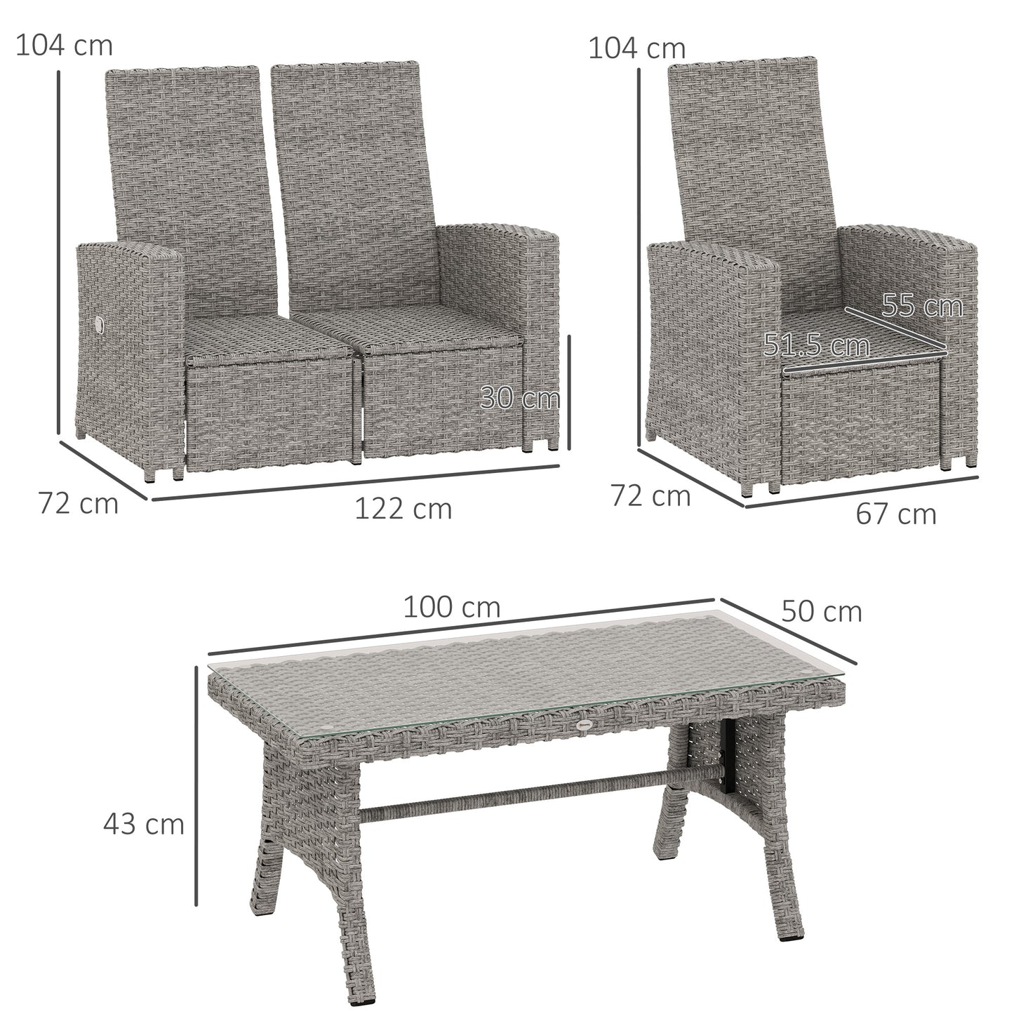 4 Piece Rattan Garden Furniture Set Outdoor Sofa Sectional Set