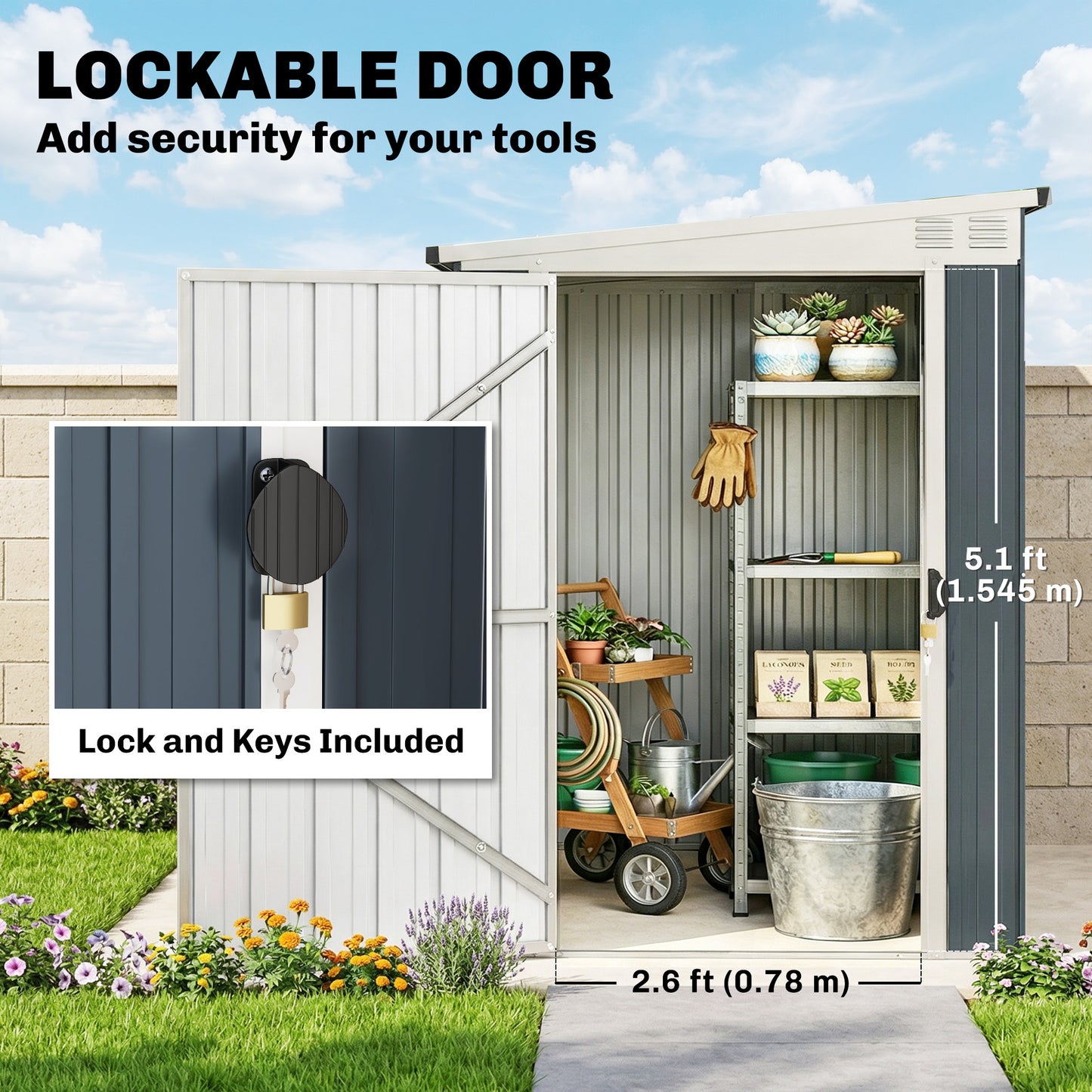 7.6 x 4ft Garden Metal Shed, Outdoor Storage Shed with Window