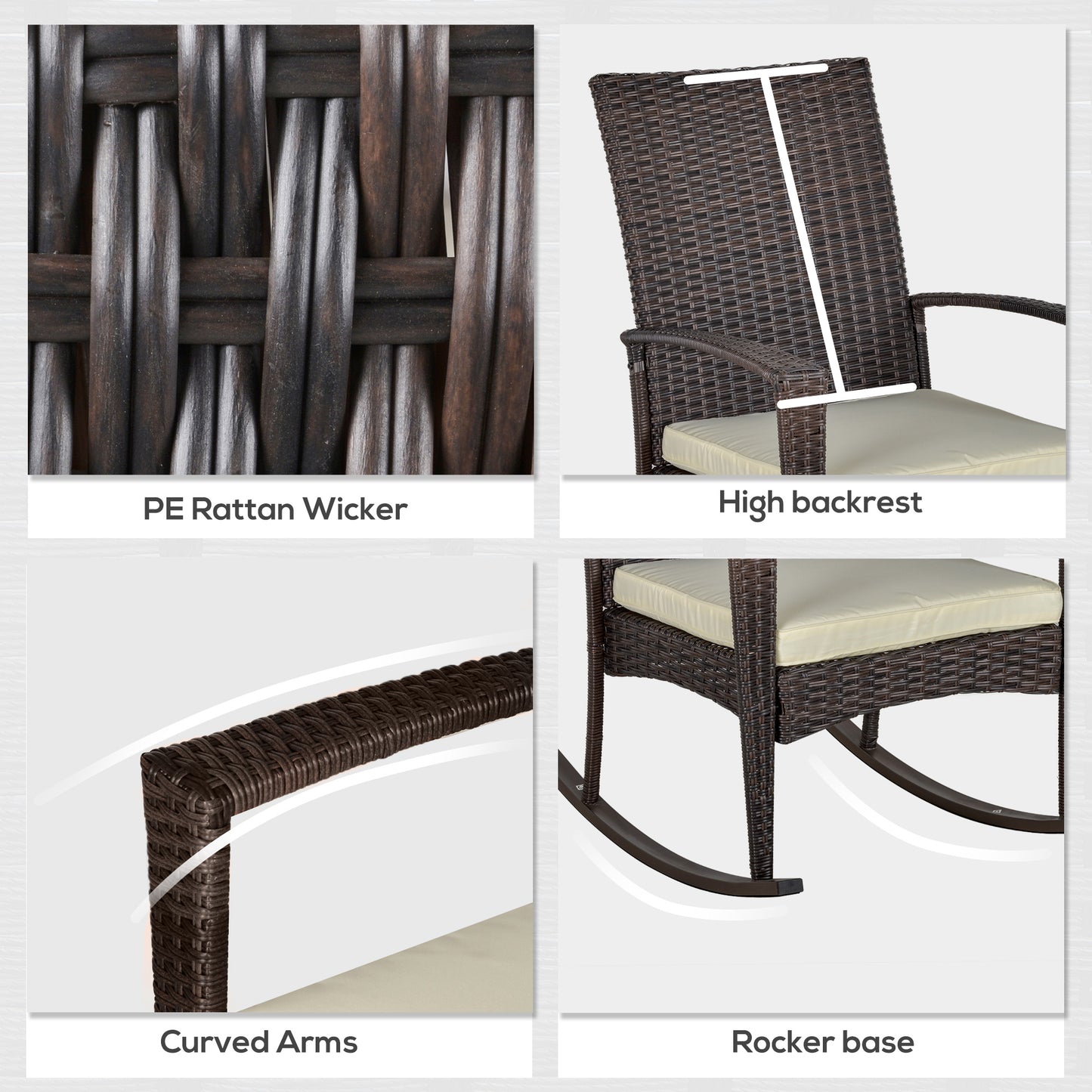PE Rattan Garden Rocking Chair, Outdoor Rocking with Cushion