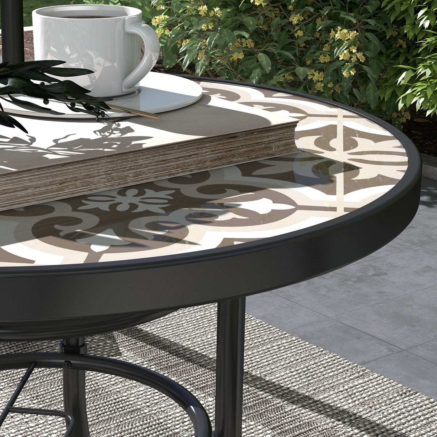 Φ60 Garden Table, with Glass Printed Tabletop