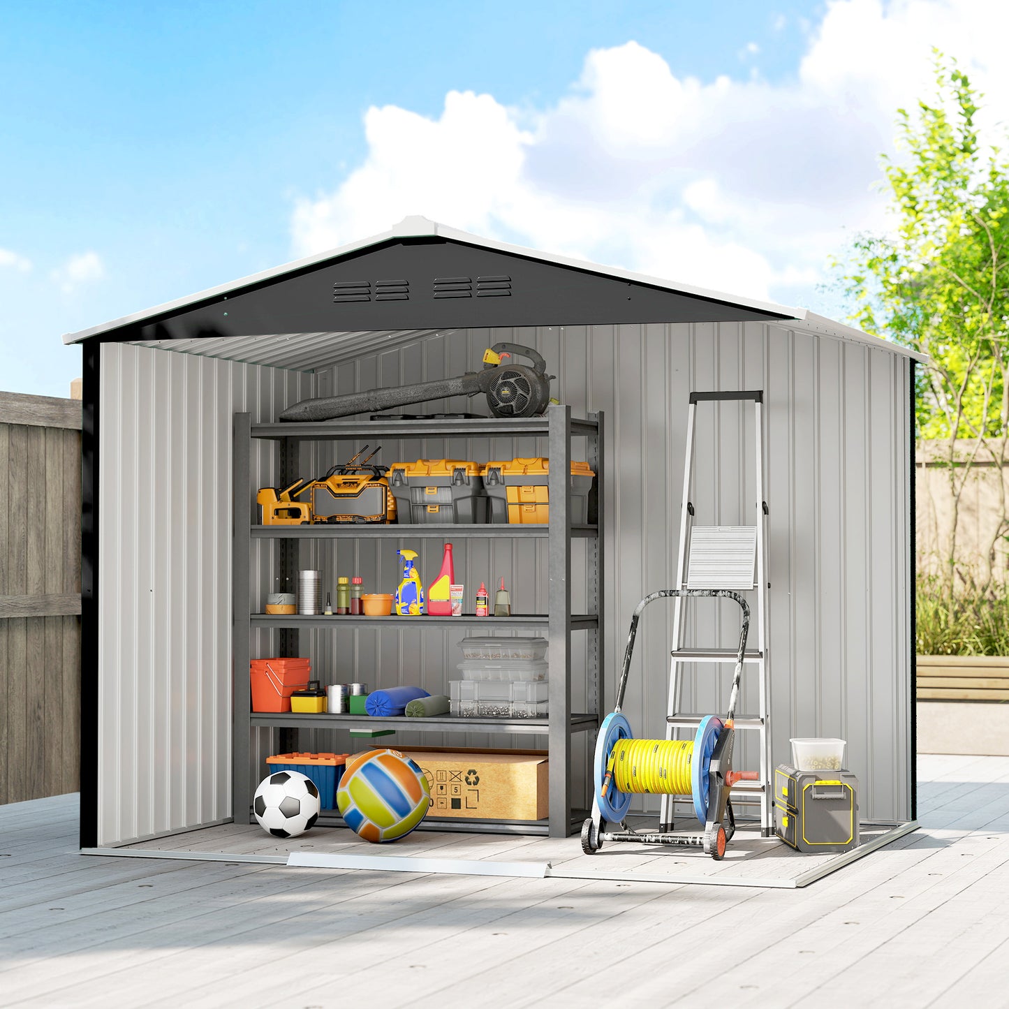 8 x 6ft Galvanised Steel Shed, with Double Door