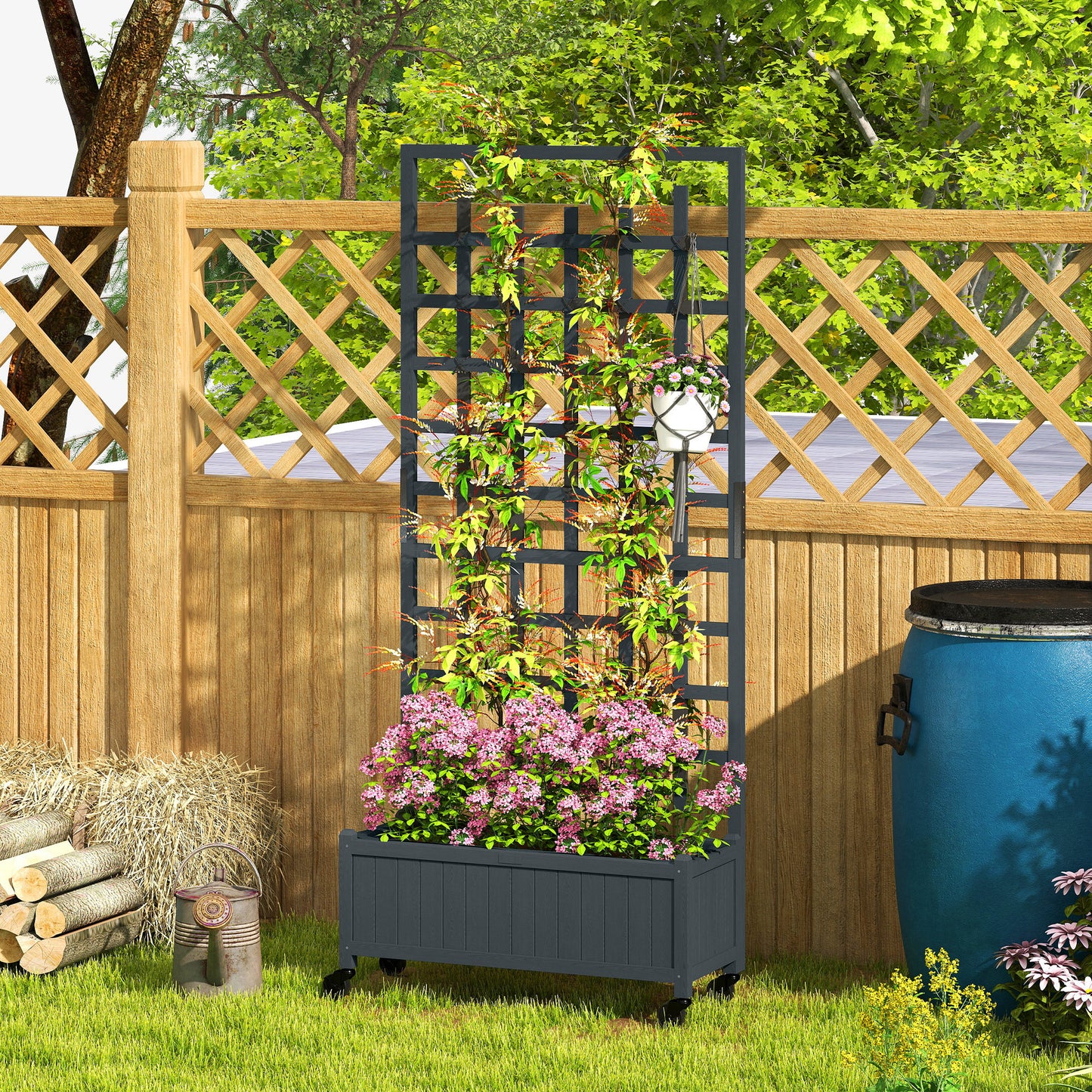 Wooden Trellis Planter, Raised Garden Bed with Wheels