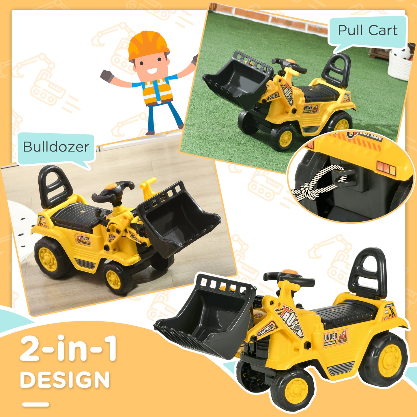 Ride On Tractor, 3 in 1 Ride On Excavator Toy