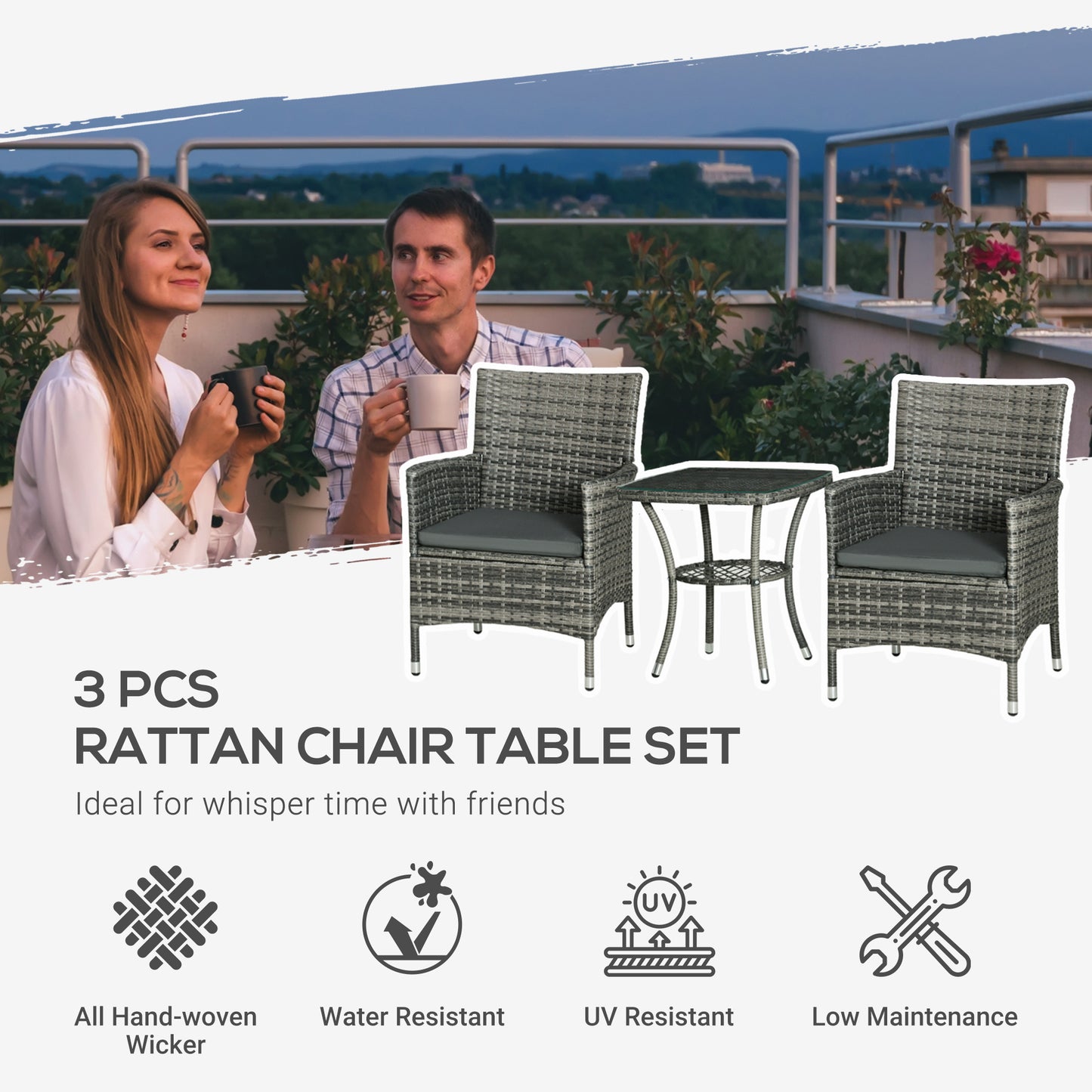 3 Pieces Rattan Bistro Set (3)