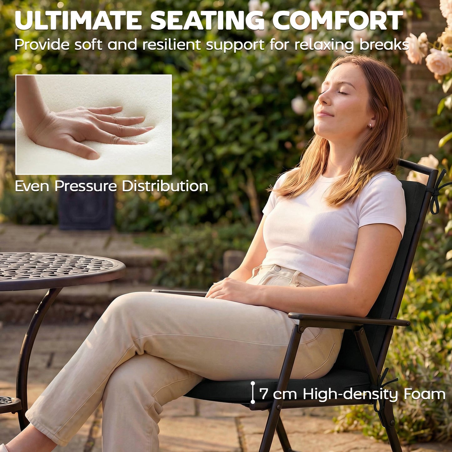 Outdoor Seat Cushions Set of 2 with Ties, Waterproof Garden Seat Pads