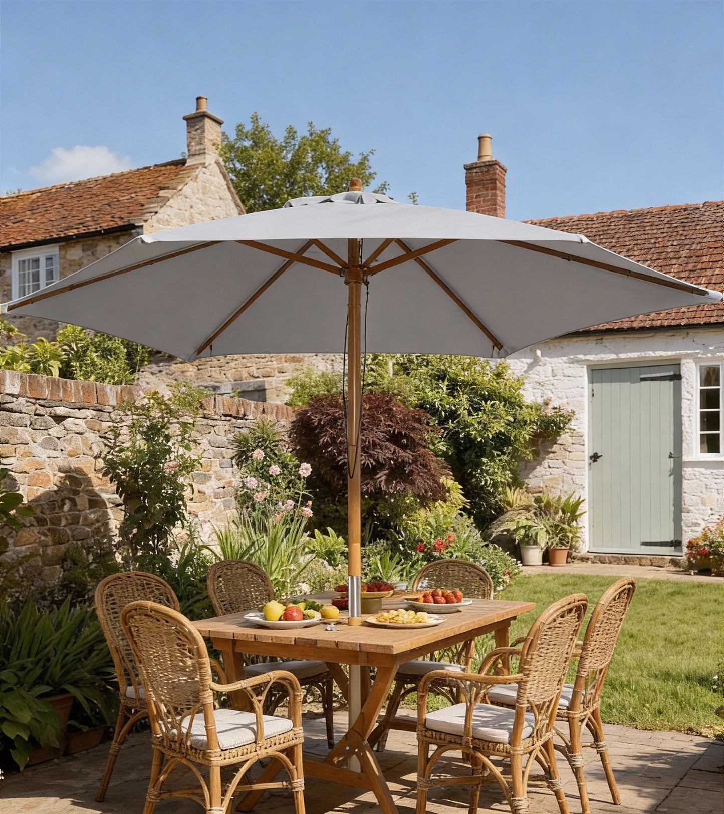 2.5m Wood Garden Parasol Sun Shade Patio Outdoor Wooden Umbrella