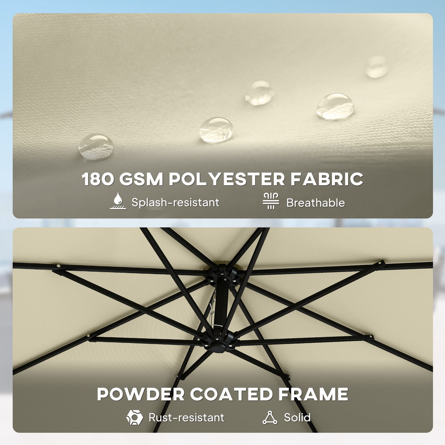 3 m Garden Cantilever Parasol with Cross Base, Sandbag