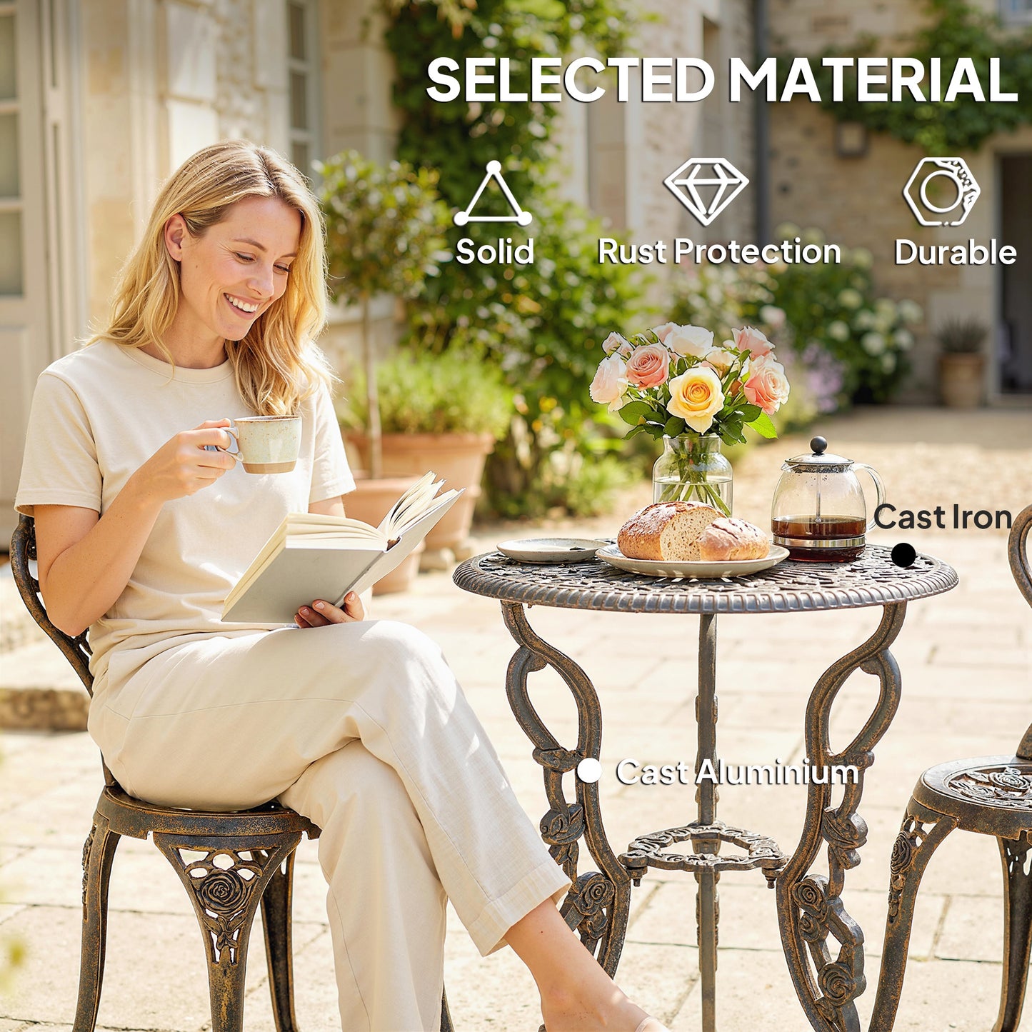 Outdoor Bistro Set Vintage Rose Design Patio Furniture Set