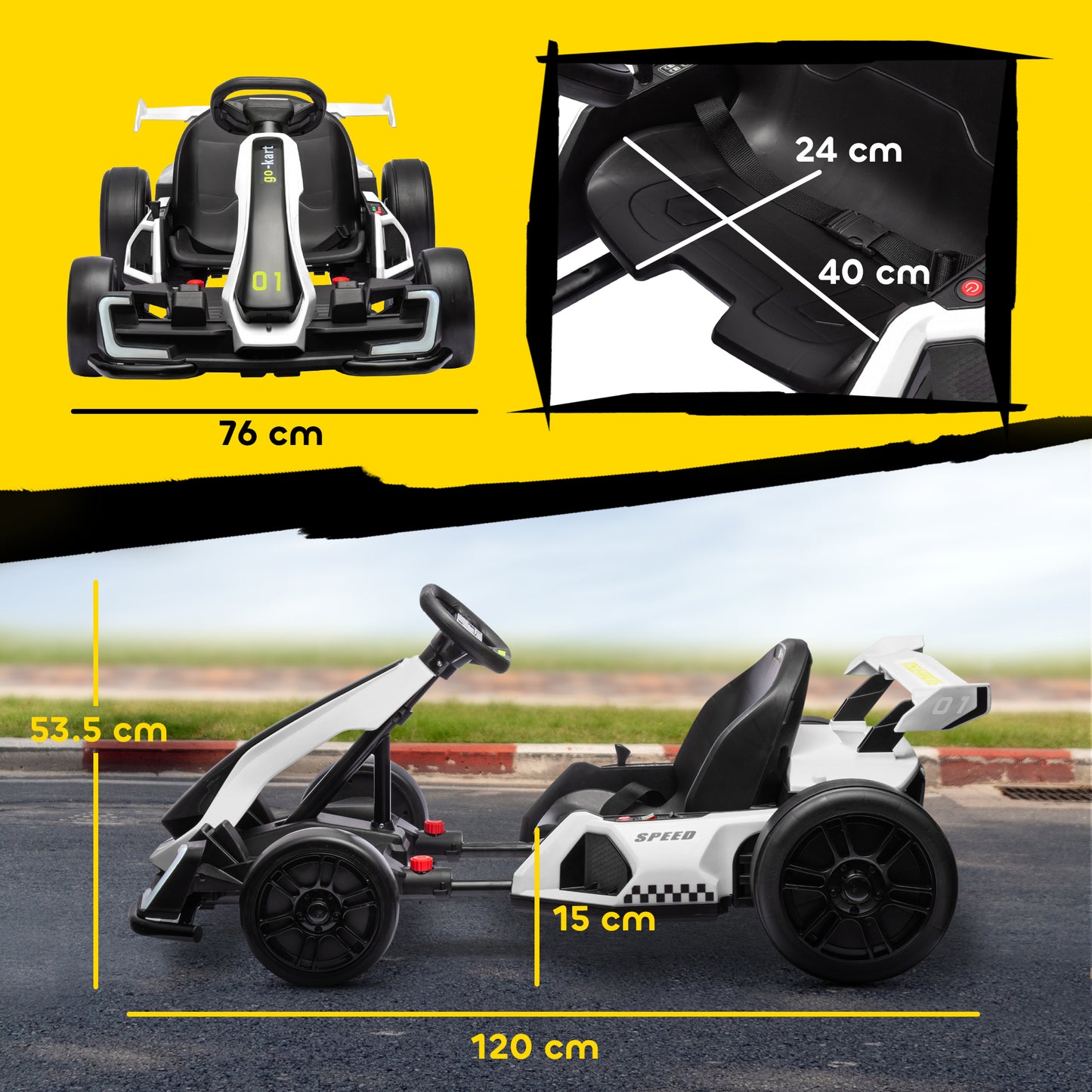 24V Electric Go Kart for Kids with Adjustable Seat for 6-12 Years
