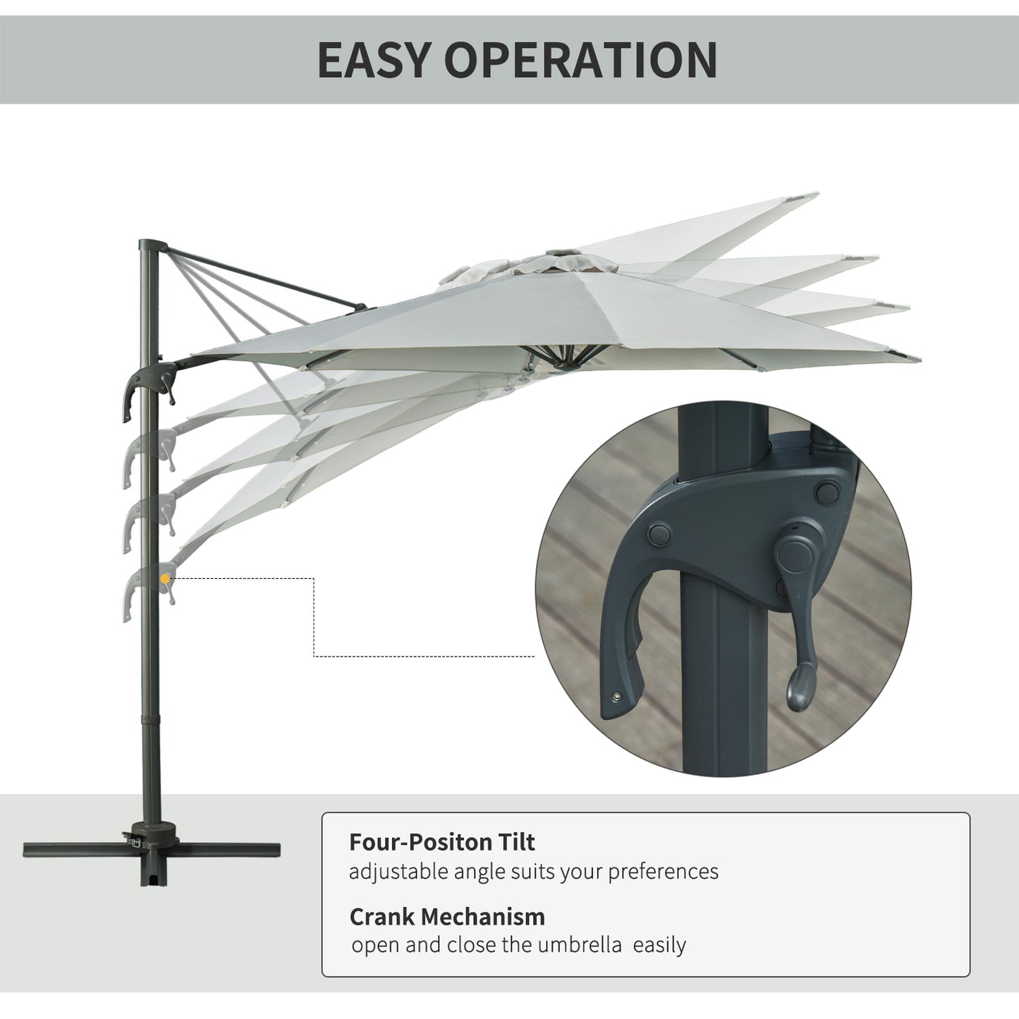 3(m) LED Cantilever Parasol Garden Sun Umbrella w/ Cross Base
