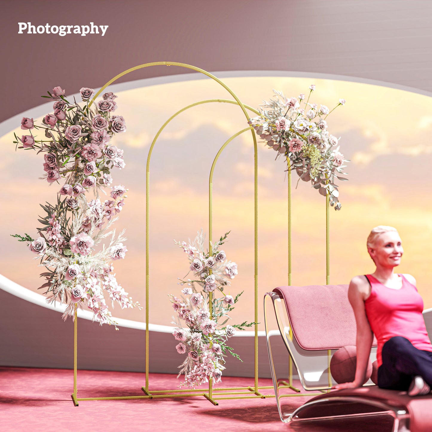Wedding Arch Frame Set, 2.2, 2, 1.8 m Metal Backdrop Stand Set of 3