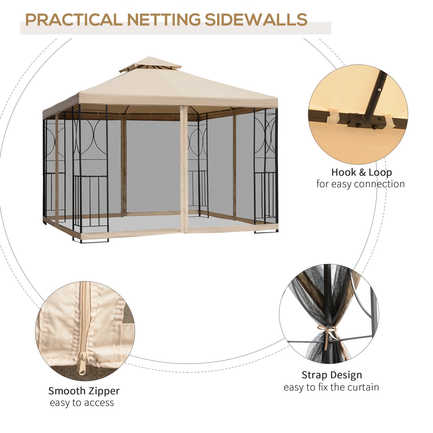 3(m) x 3(m) Garden Gazebo, Double Roof Outdoor Gazebo Canopy Shelter