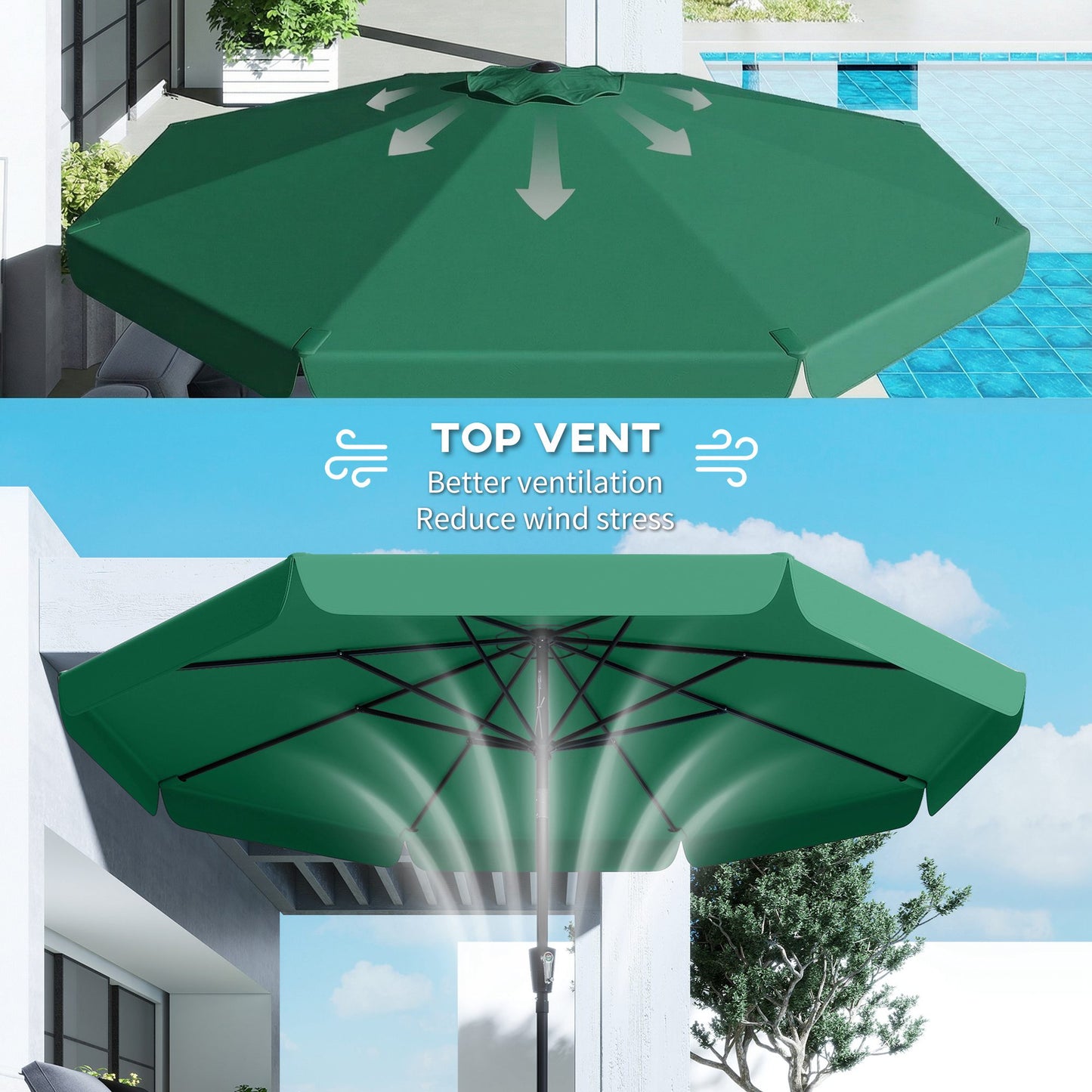 3 m Garden Parasol with Tilt Mechanism & Crank Handle