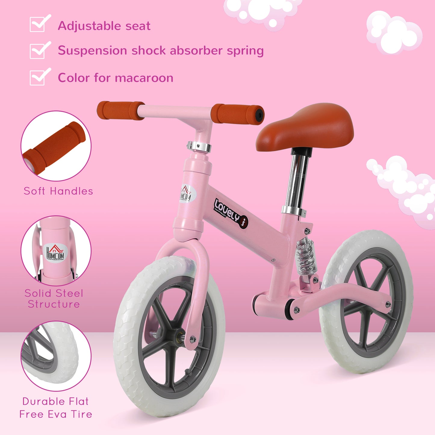 12" Kids Balance Bike No Pedal Bicycle EVA Tyre Adjustable Seat