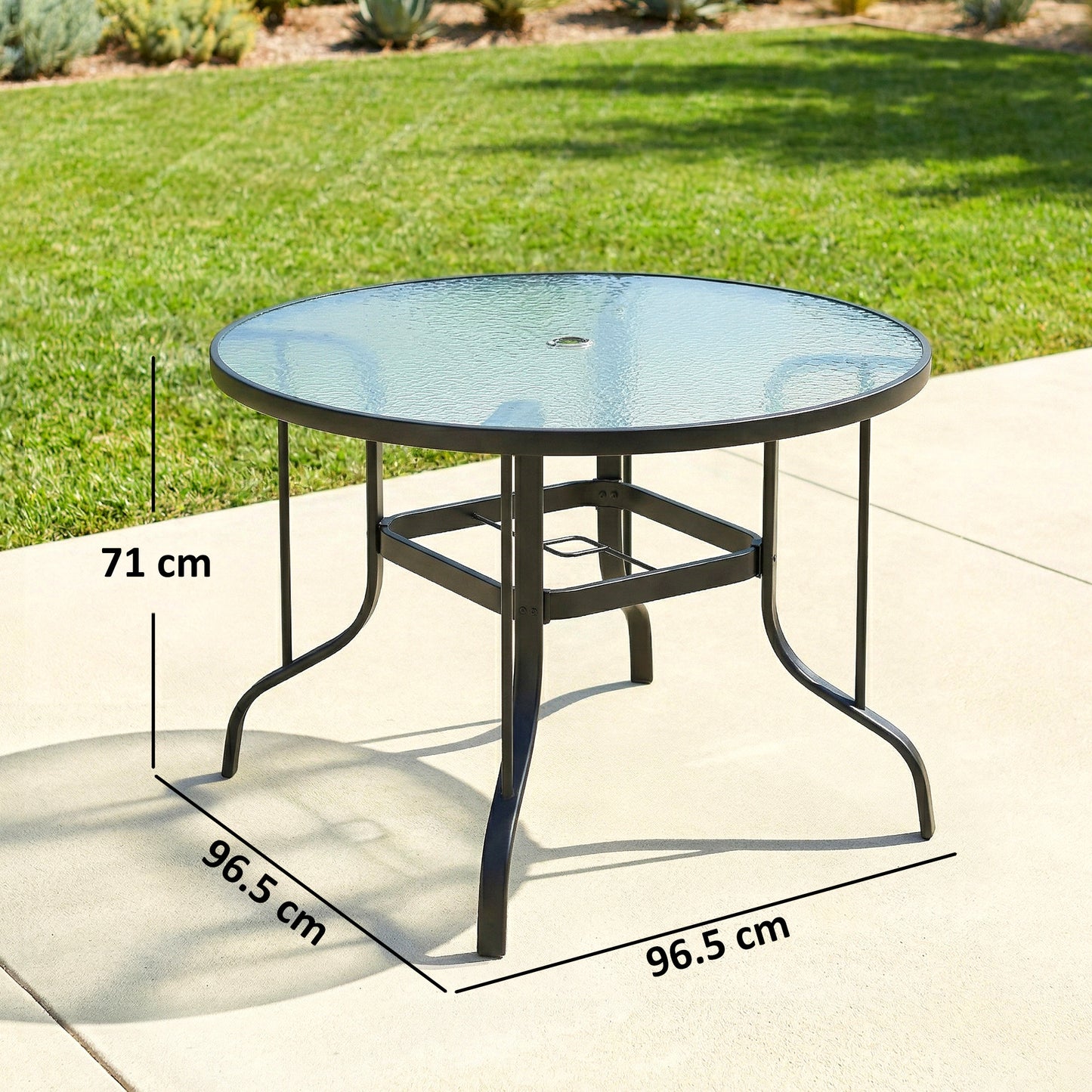 Tempered Glass Top Round Outdoor Dining Table with Parasol Hole