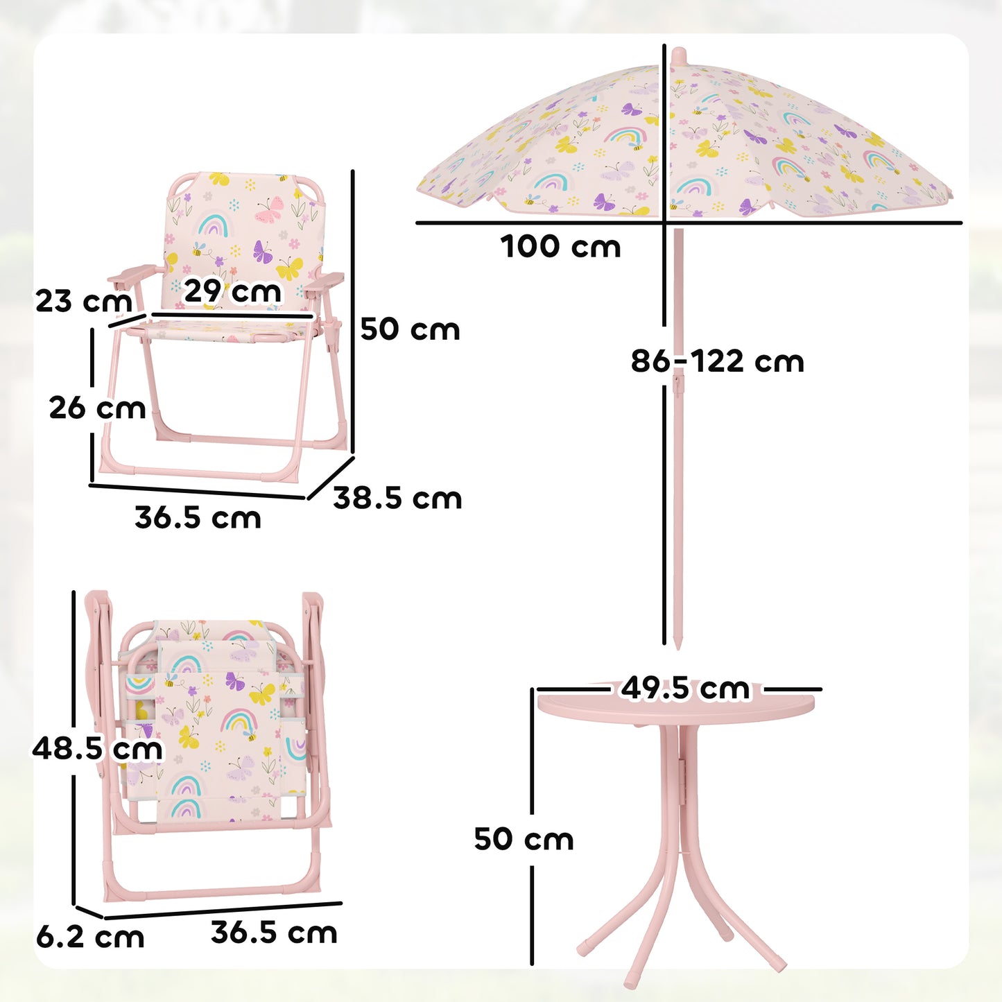 4-Piece Kids Garden Table and Chair Set with Adjustable Parasol (1)