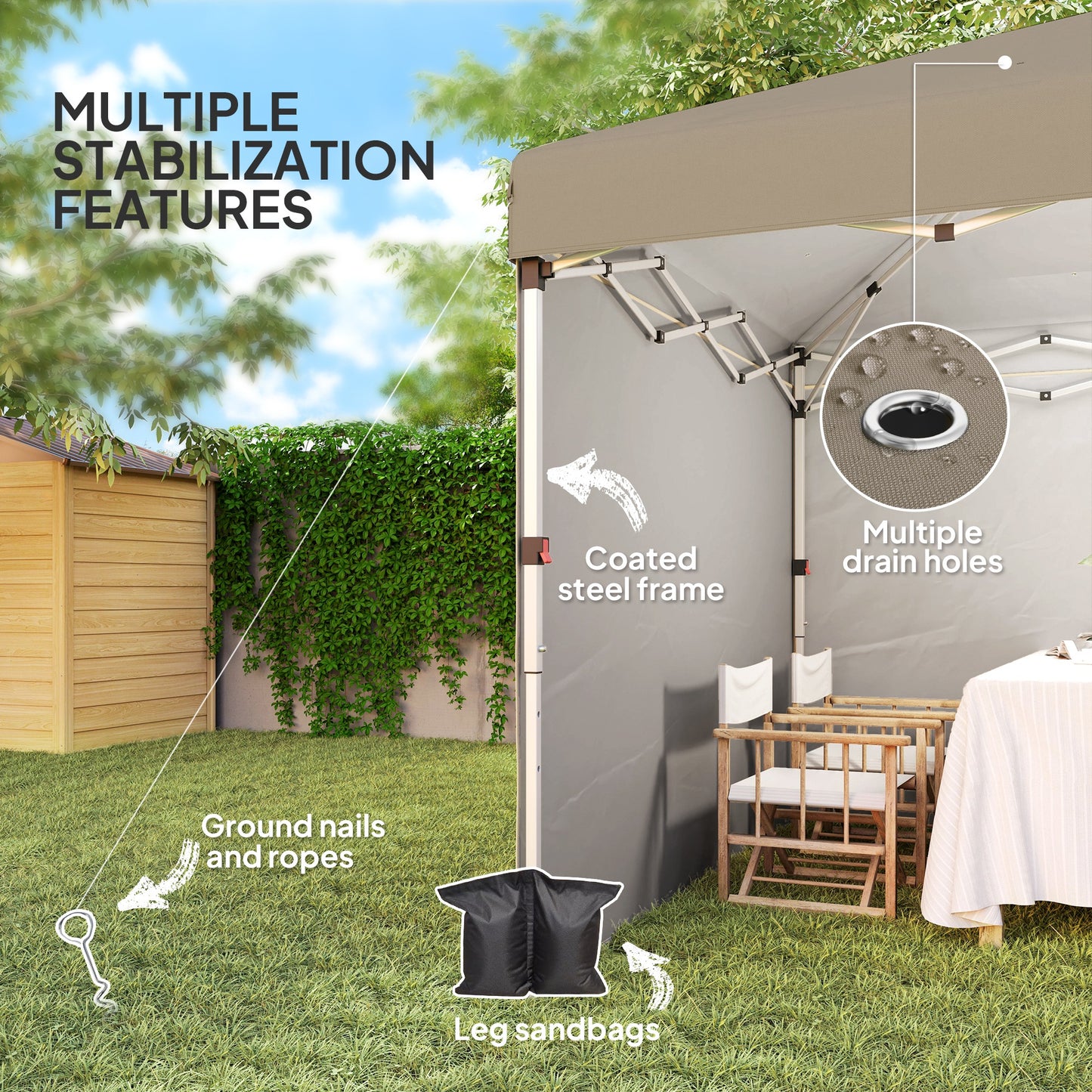 3 x 3 (M) Pop Up Gazebo, UPF 30+ with 2 Sidewalls