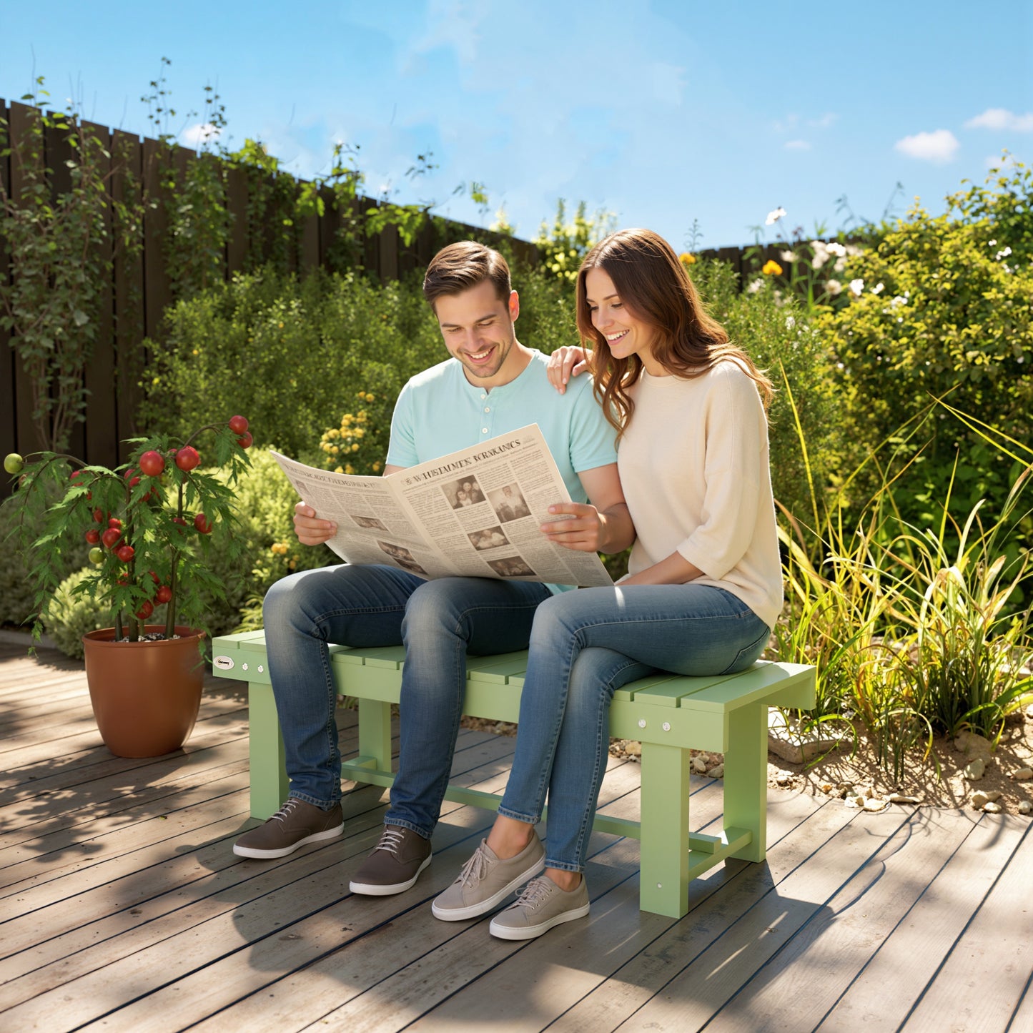 Wooden Garden Bench, Backless Outdoor Loveseat with Slatted Seat
