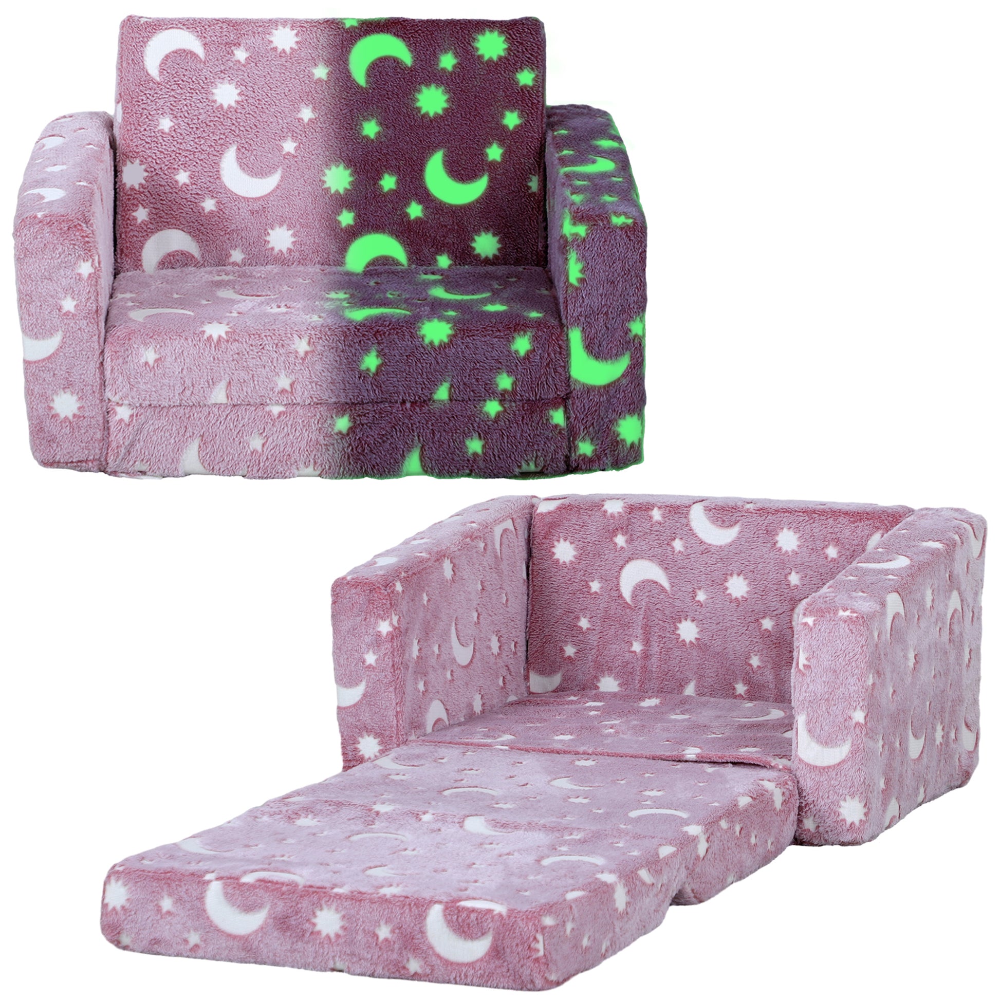 2 in 1 Kids Folding Bed Armchair with Glow in The Dark Cosmic Design