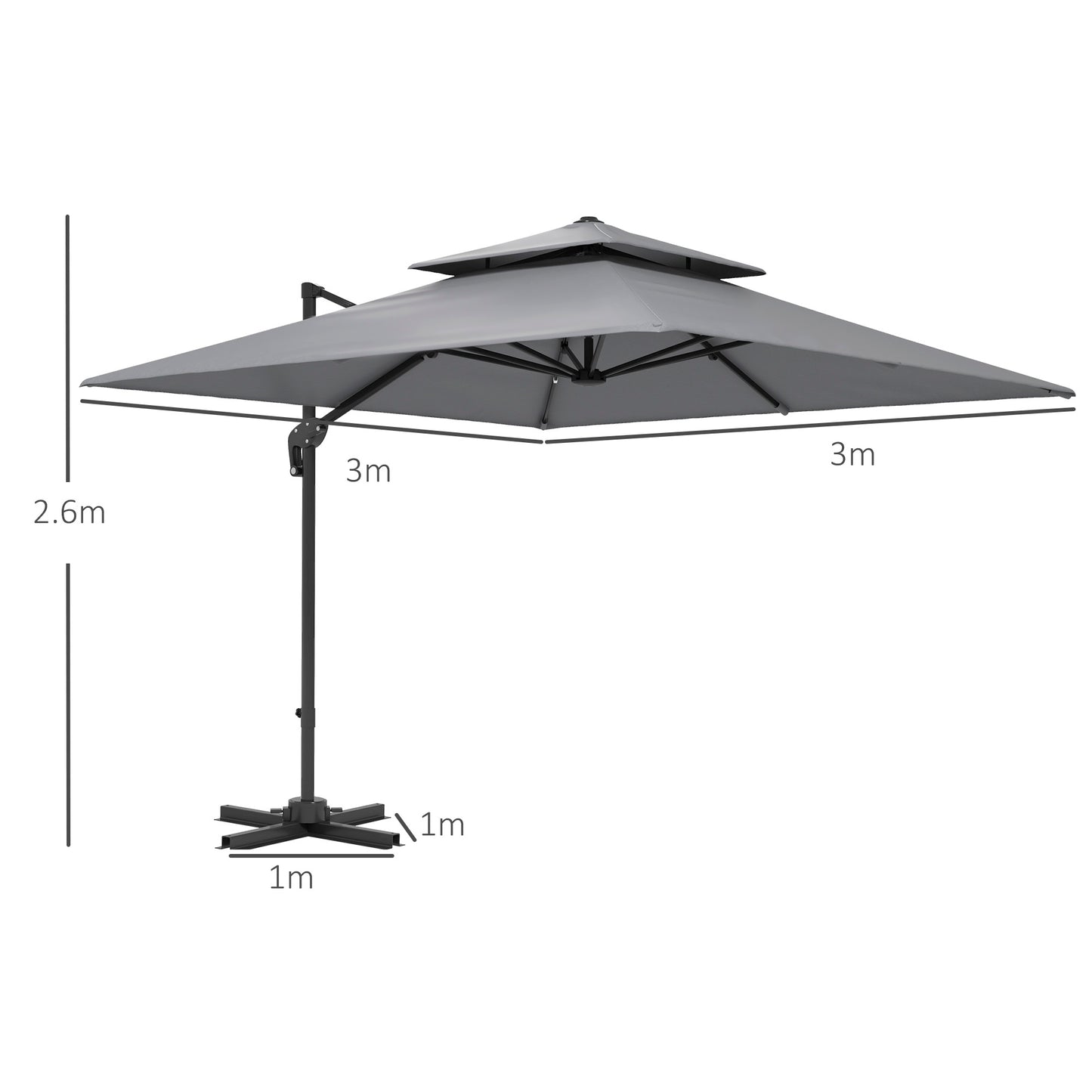 3 x 3(m) Cantilever Parasol with Aluminium Frame, Crank and Tilt