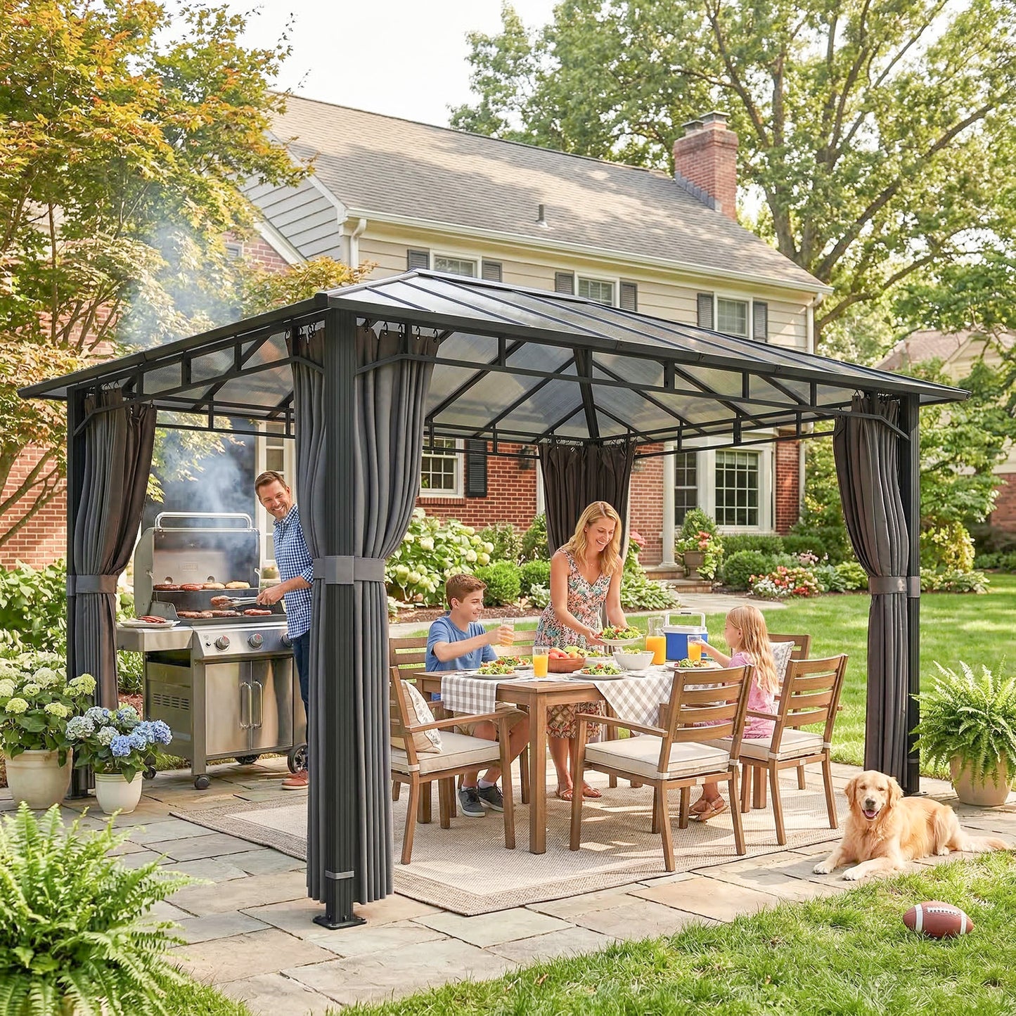 3 x 4 m Outdoor Hardtop Gazebo Canopy with PC Roof