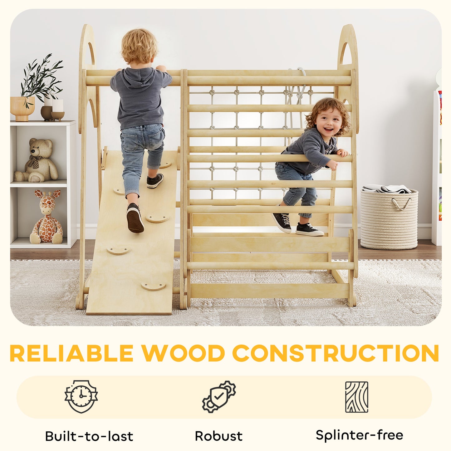 6 in 1 Kids Climbing Frame with Slide, Monkey Bars, Gymnastics Rings