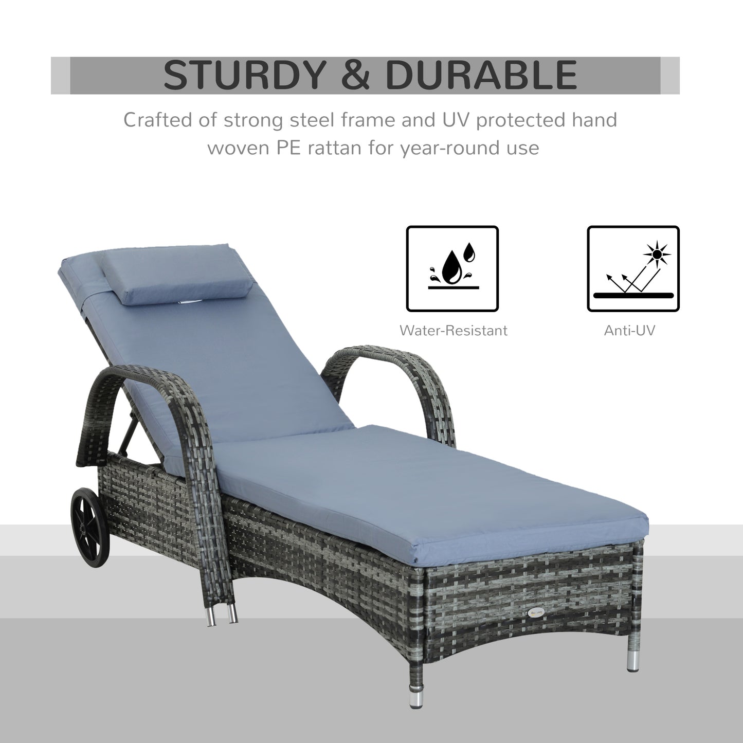 Garden Rattan Furniture Single Sun Lounger Recliner Bed Reclining