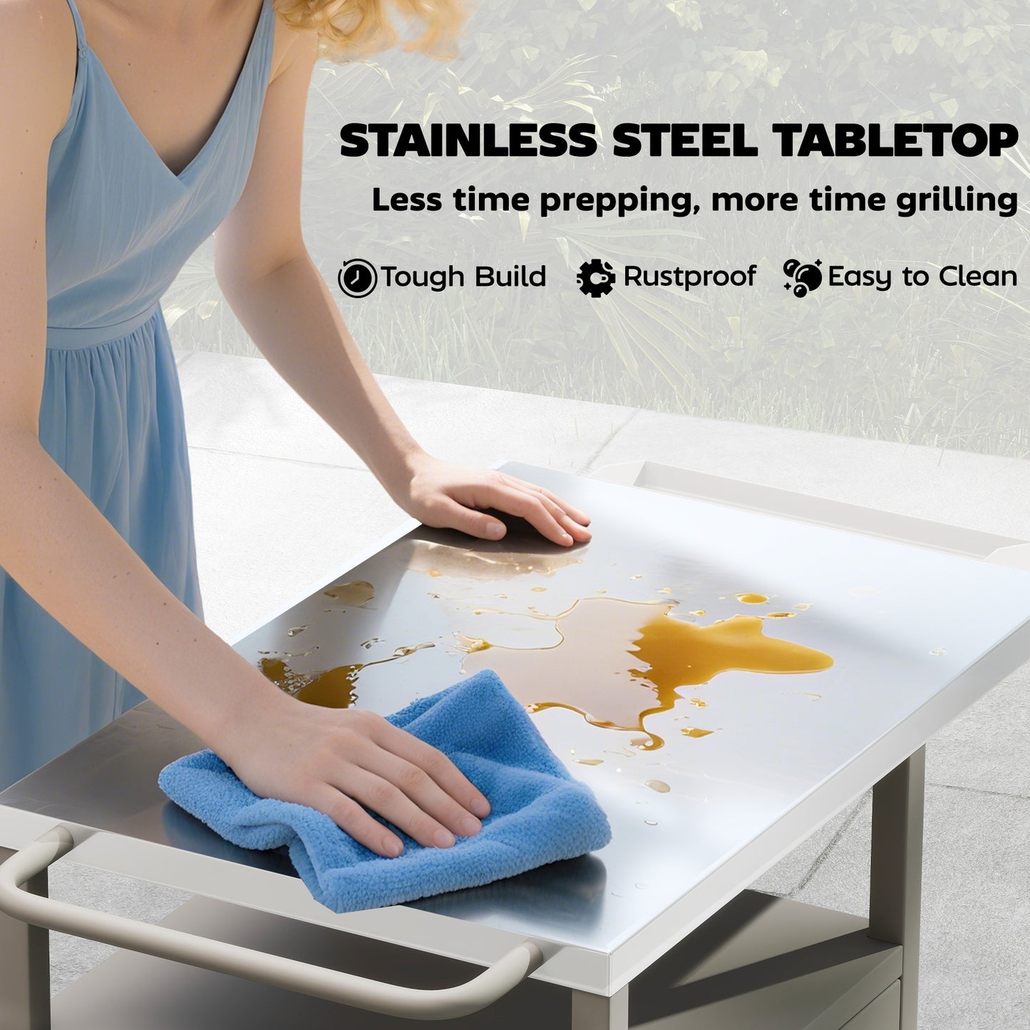 Grill Cart with Stainless Steel Top, Pizza Oven Stand with Cabinet