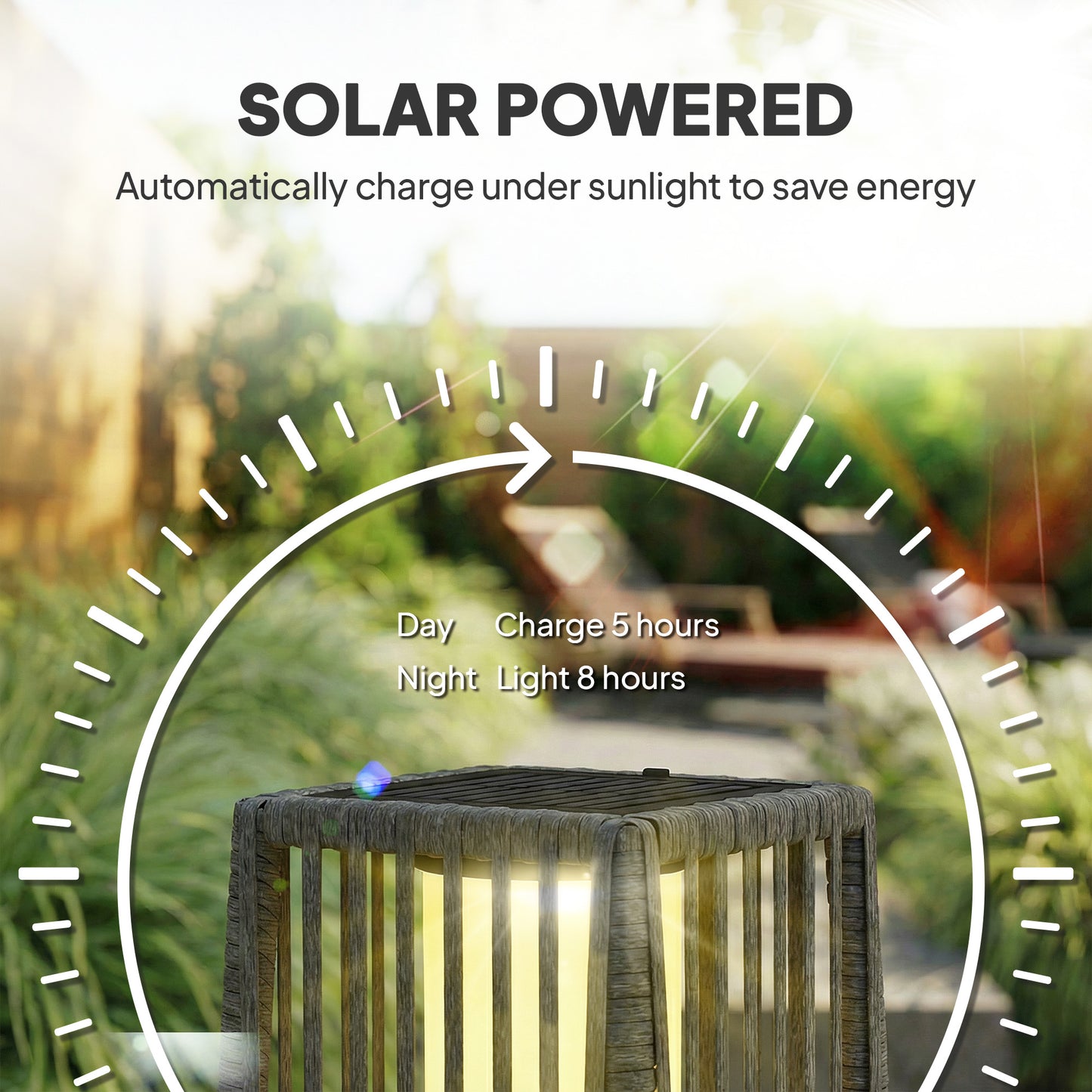 Solar Rattan Floor Lamp, Outdoor Garden Lantern