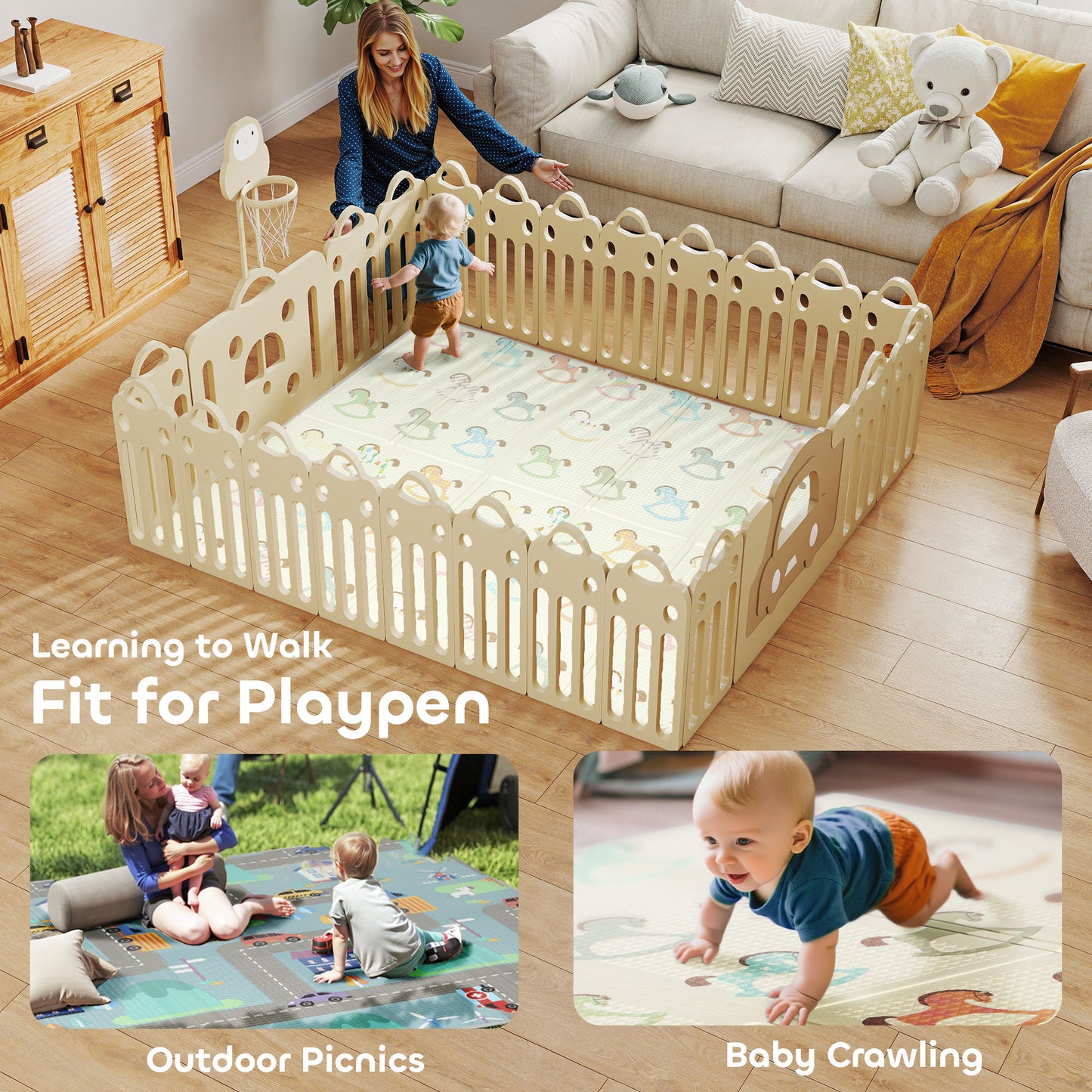 Foldable Double-Sided Baby Play Mat, for Toddlers, Bedrooms