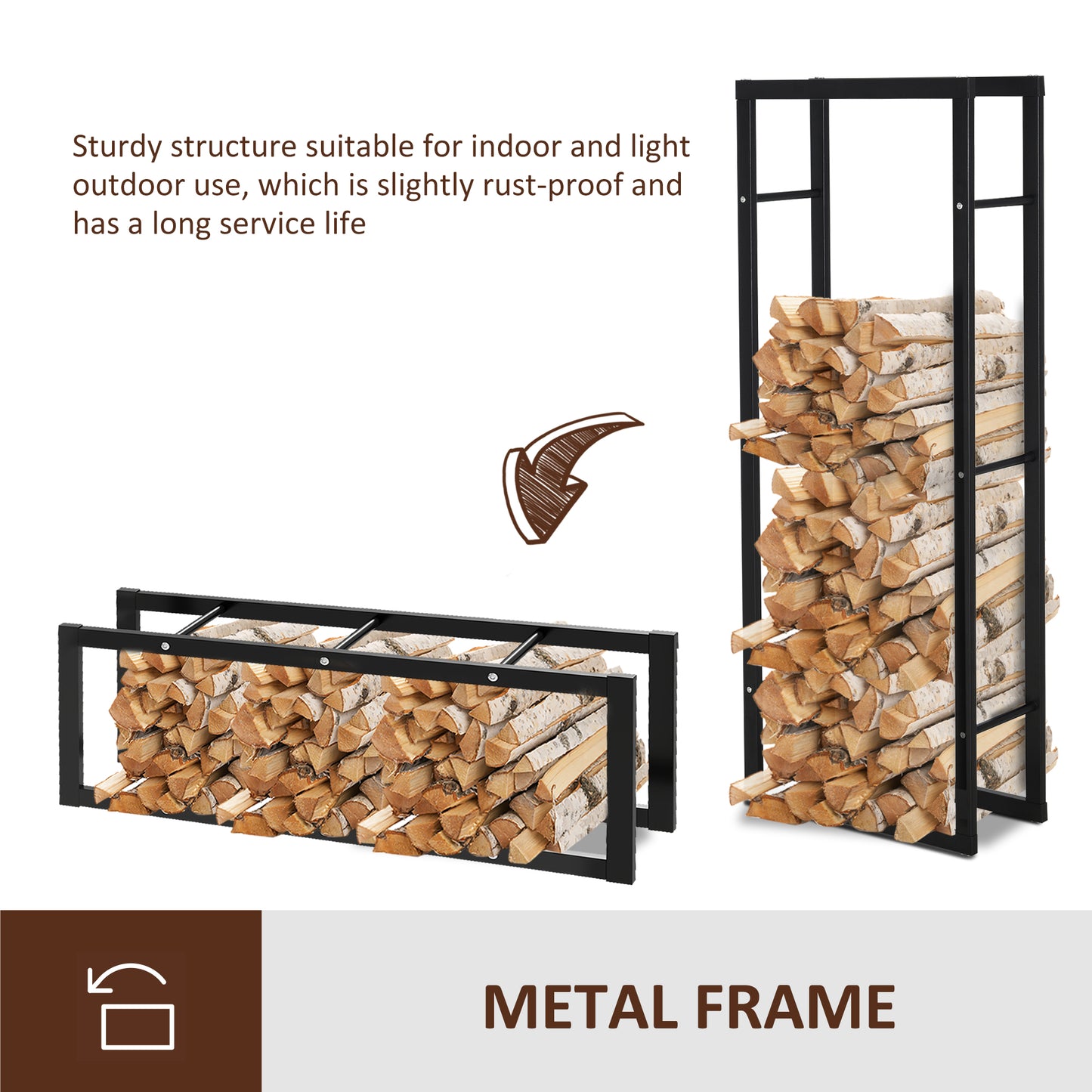 Metal Firewood Log Holder Tall Firewood Rack Indoor Outdoor