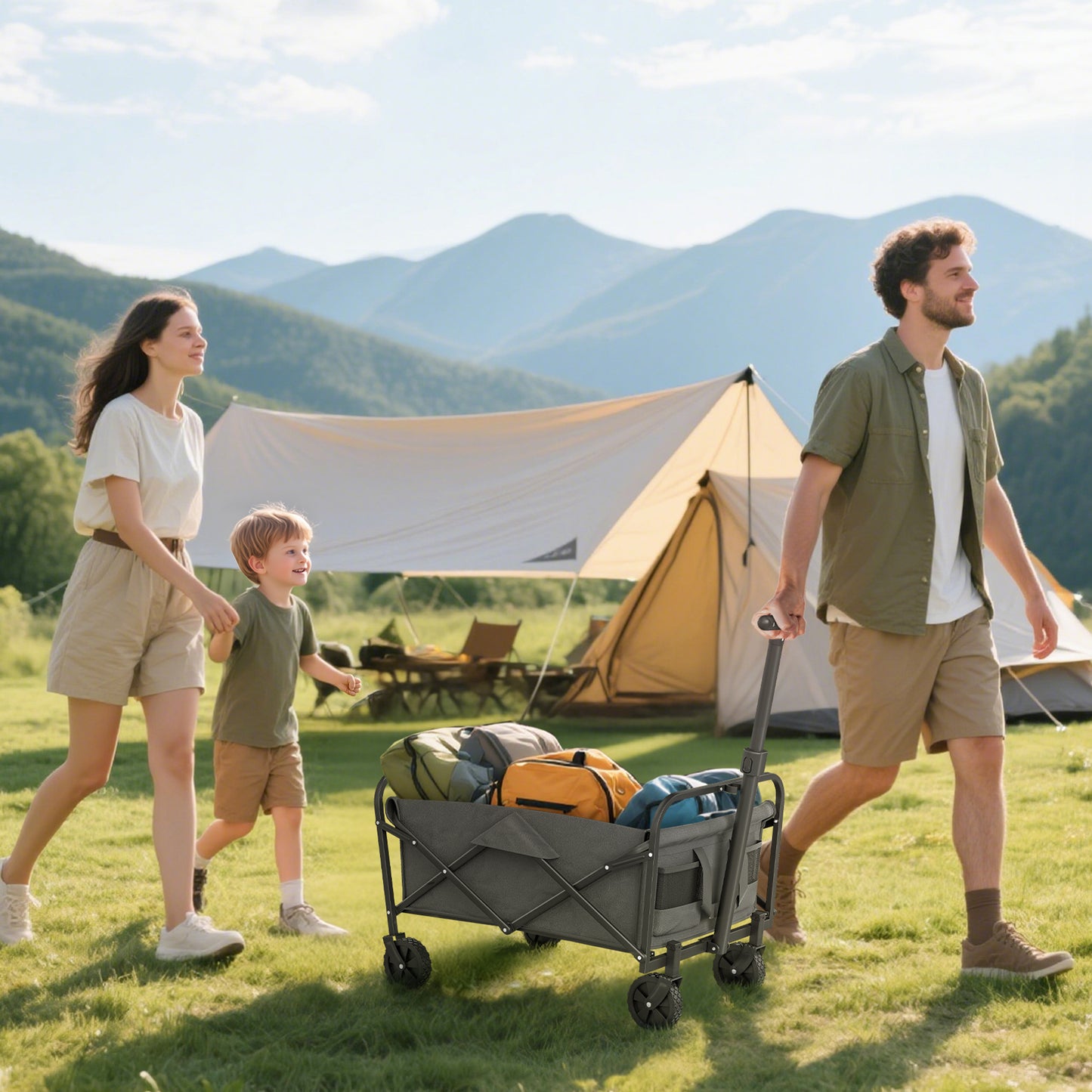 62L Festival Trolley on Wheels, Garden Folding Trolley Cart