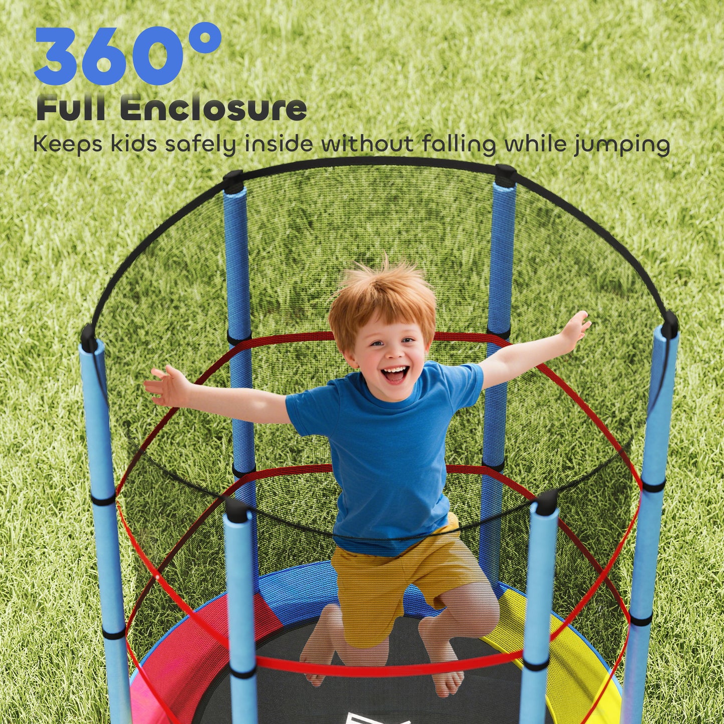 Kids Trampoline, with Enclosure Net, Steel Frame, for Ages 3-6 Years