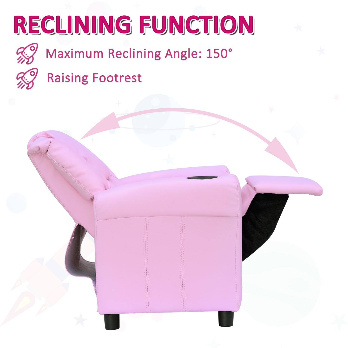 Kids Recliner Chair, PU Leather with Adjustable Backrest, Footrest