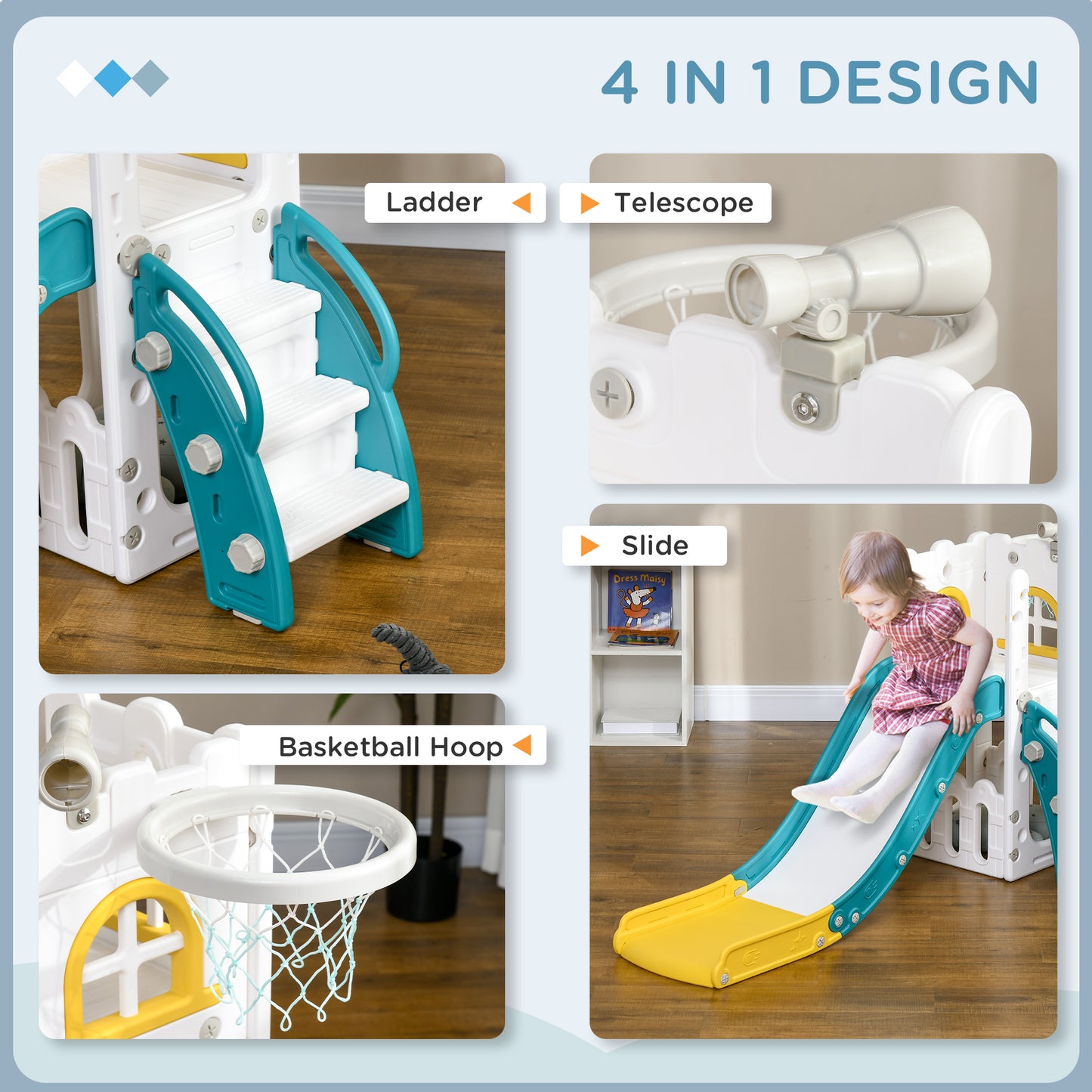 5 in 1 Toddler Slide with Basketball Hoop, Climber, Telescope