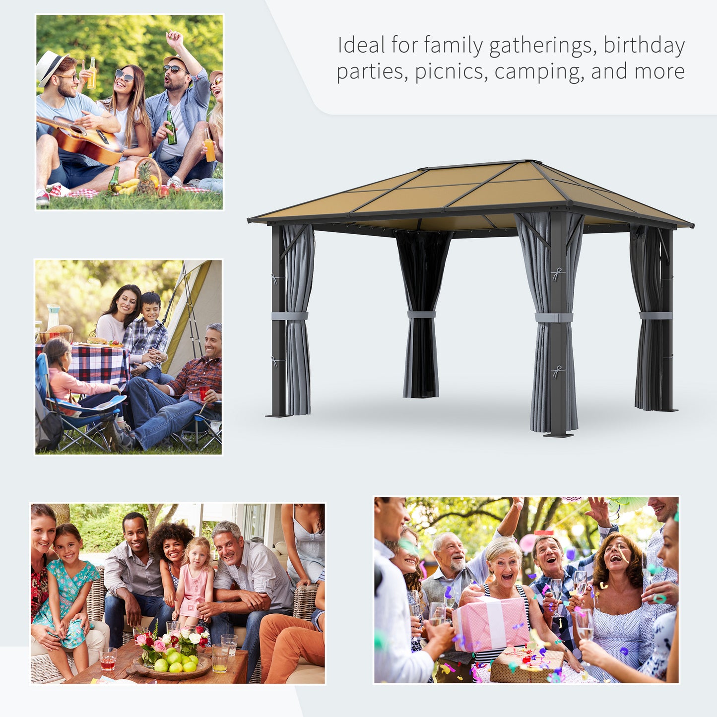 3 x 3.6m Garden Aluminium Gazebo Hardtop Roof Canopy Marquee Party