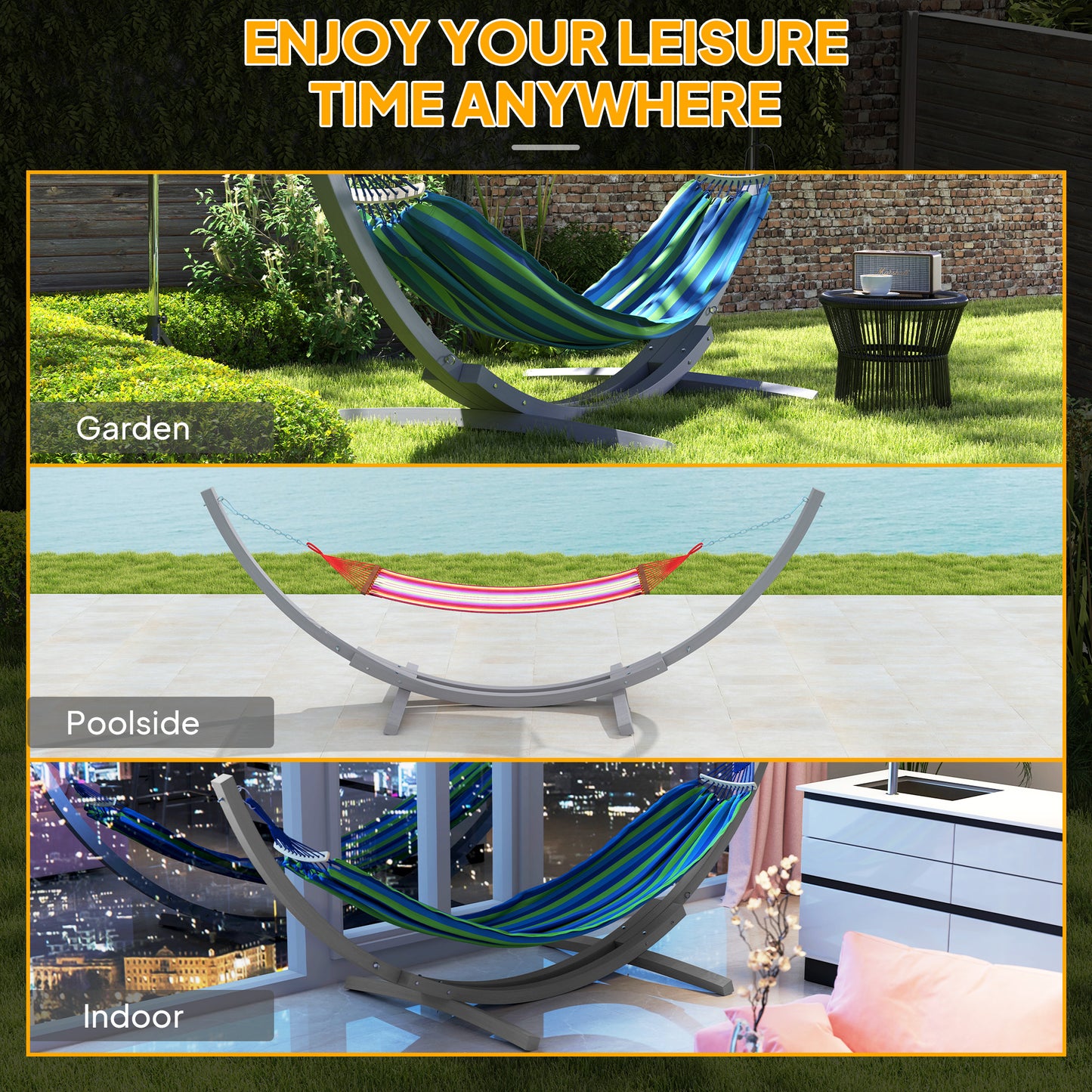 3.25m Wooden Hammock Stand Universal Fit Garden Picnic Camp