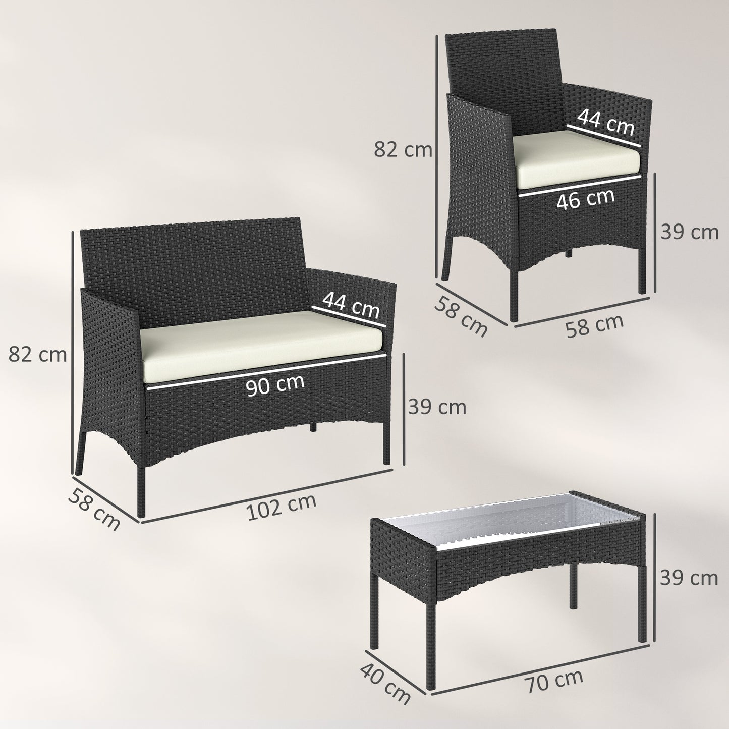 4 Piece Rattan Garden Furniture Sofa Set with Loveseat, Armchairs