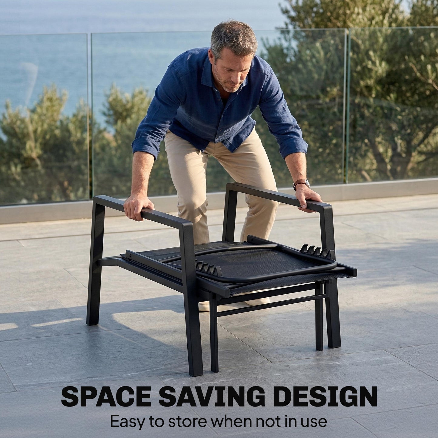 Sun Lounger Retractable Footrest 5-Position Adjustable Steel Frame