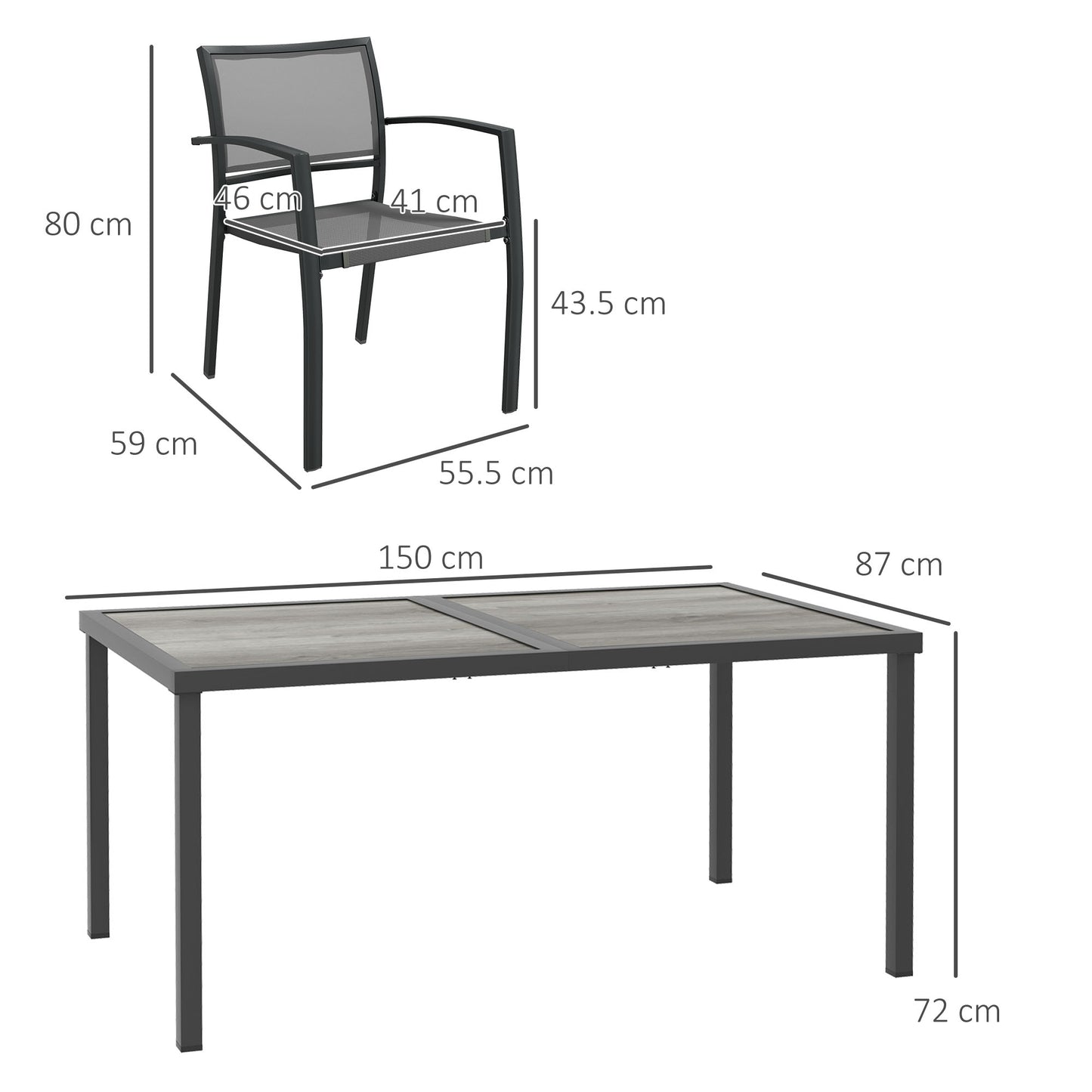 Seven-Piece Casual Outdoor Dining Set, with Wood-Effect Table