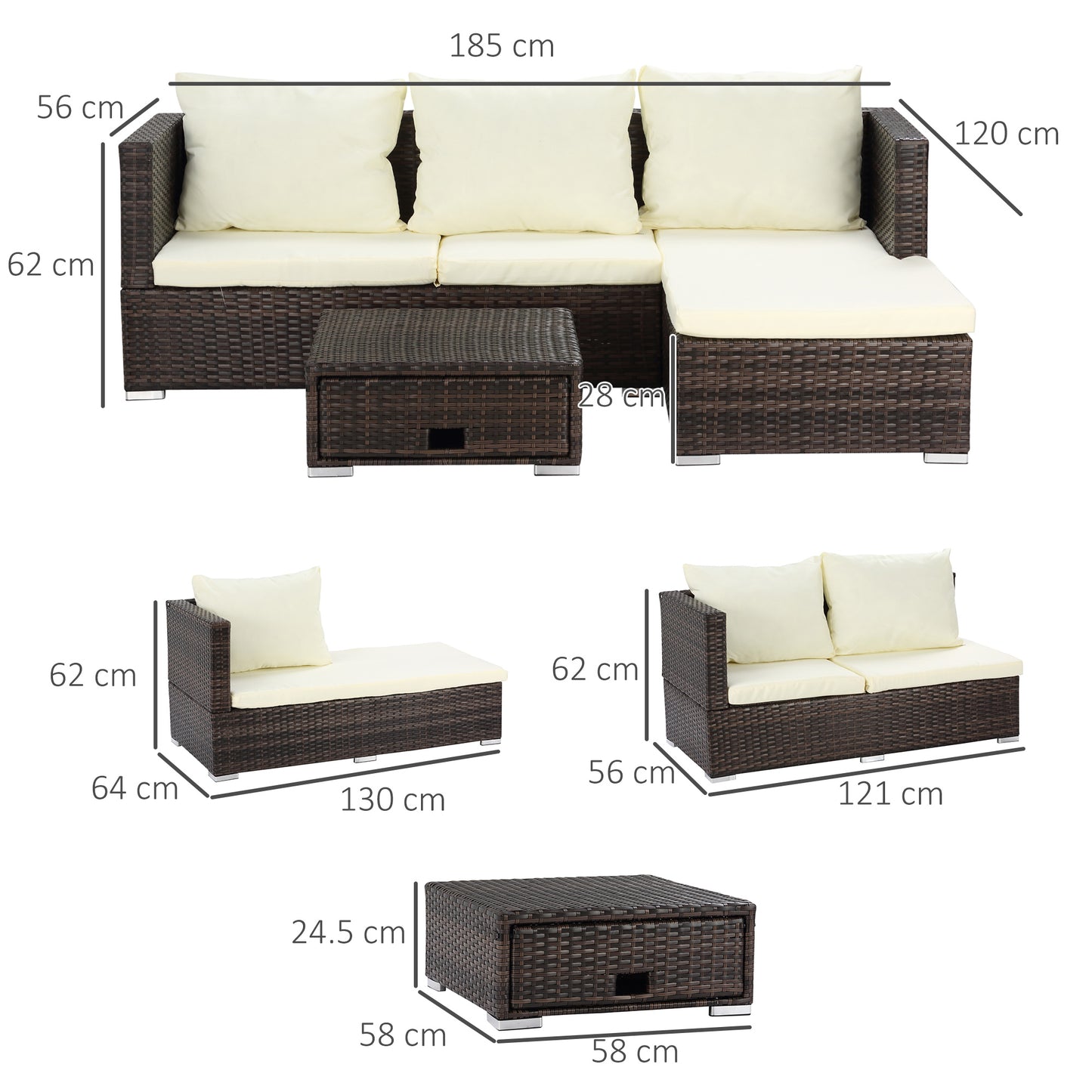 3 Pieces Rattan Garden Furniture Sofa Set