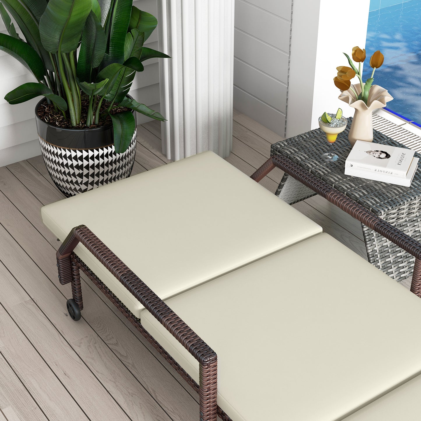 Outdoor Sun Lounger, Rattan Wicker Chaise Recliner