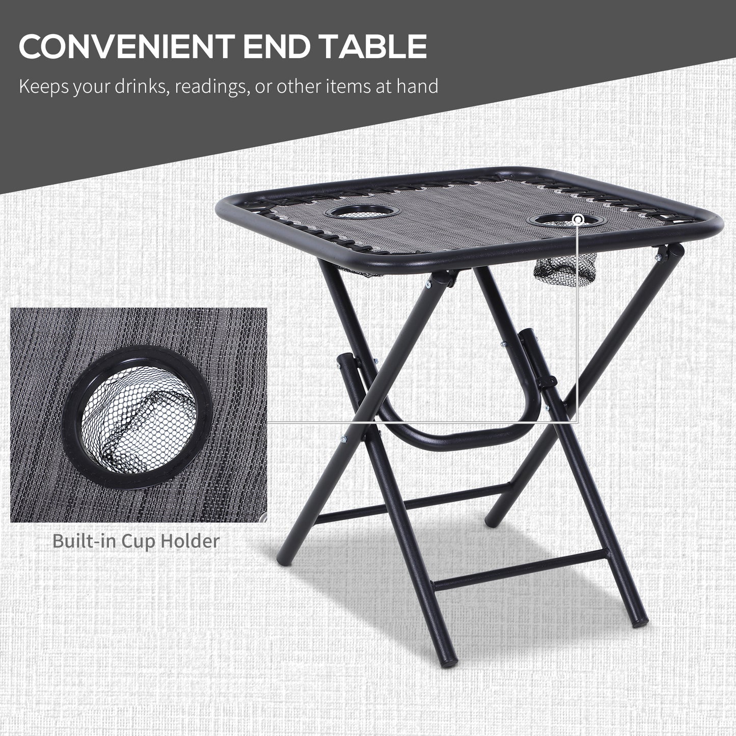 3pcs Folding Zero Gravity Chairs Sun Lounger Table Set w/ Cup