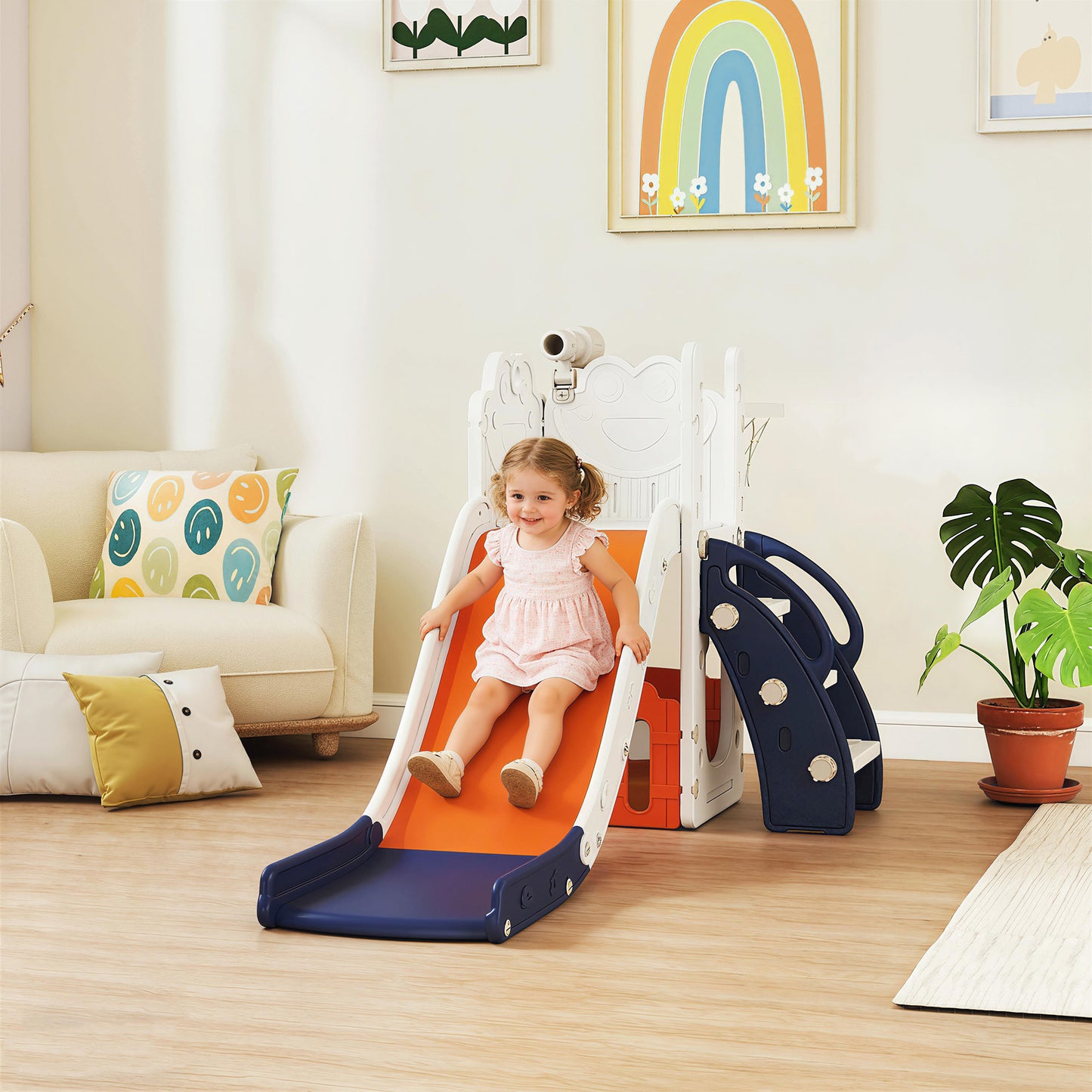 5 in 1 Kids Slide Set with Basketball Hoop, Climbing Frame