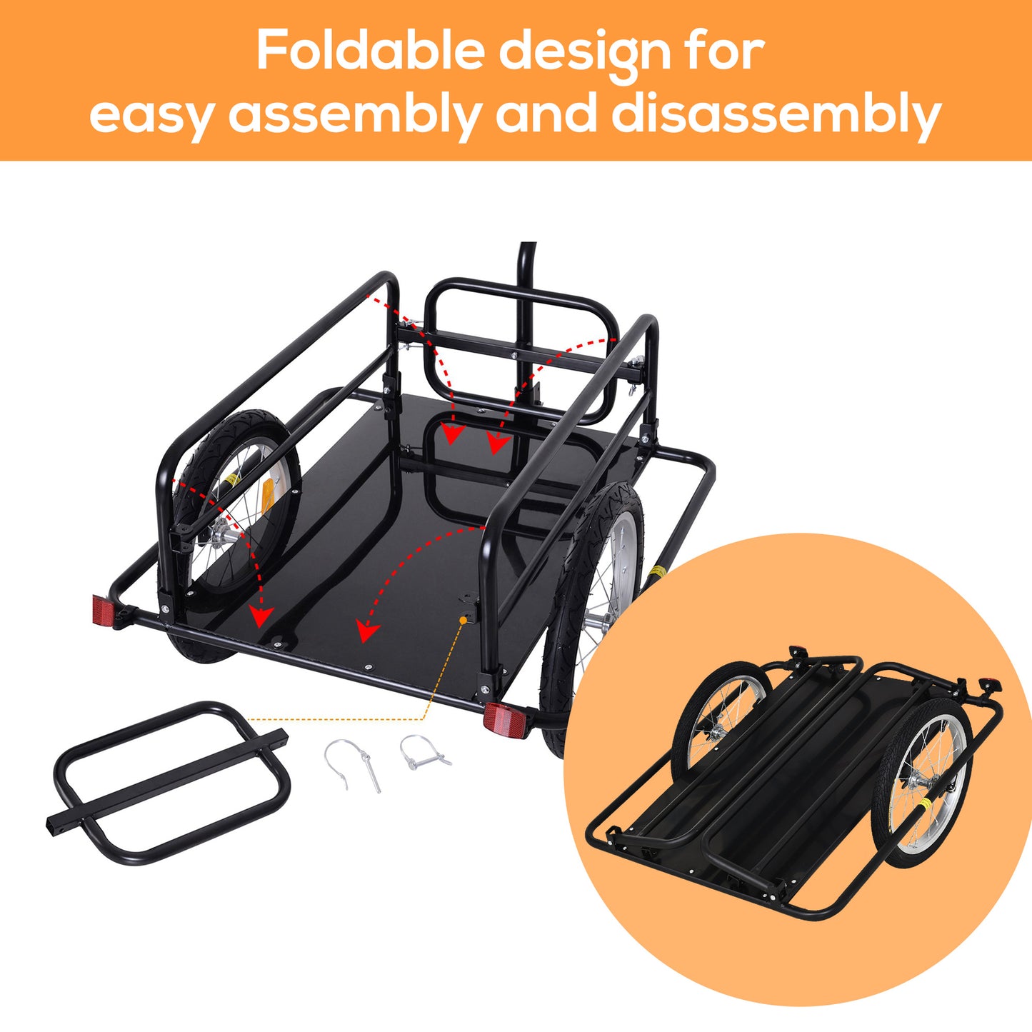 Bike Cargo Trailer Bicycle Trailer Cargo Storage Cart w/ Hitch
