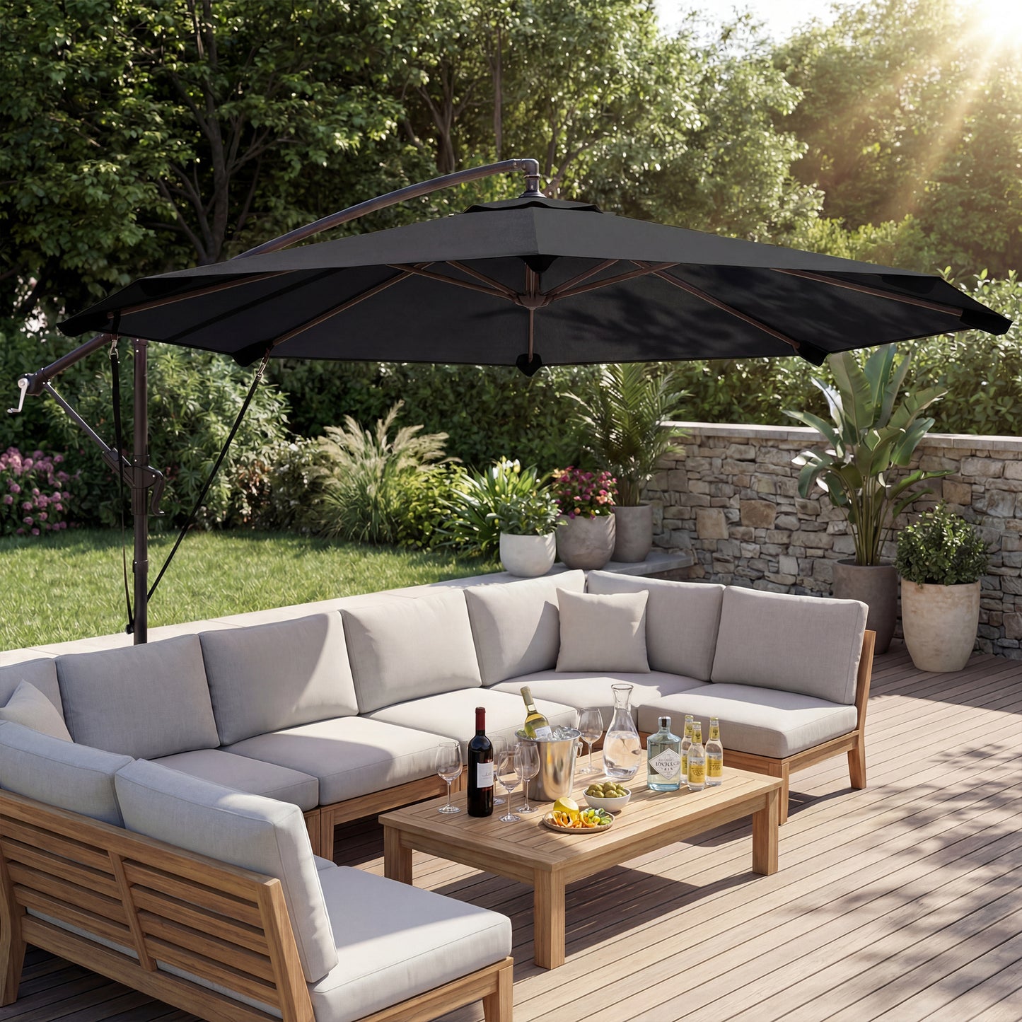 3 m Cantilever Parasol with Protective Cover and Wind Ropes